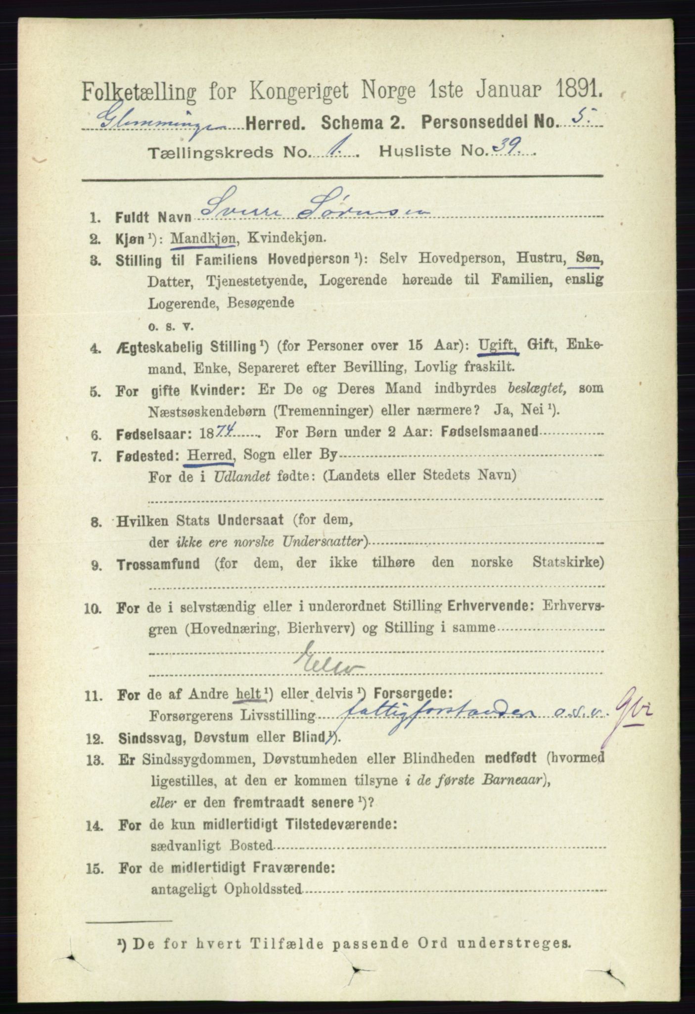 RA, 1891 census for 0132 Glemmen, 1891, p. 370
