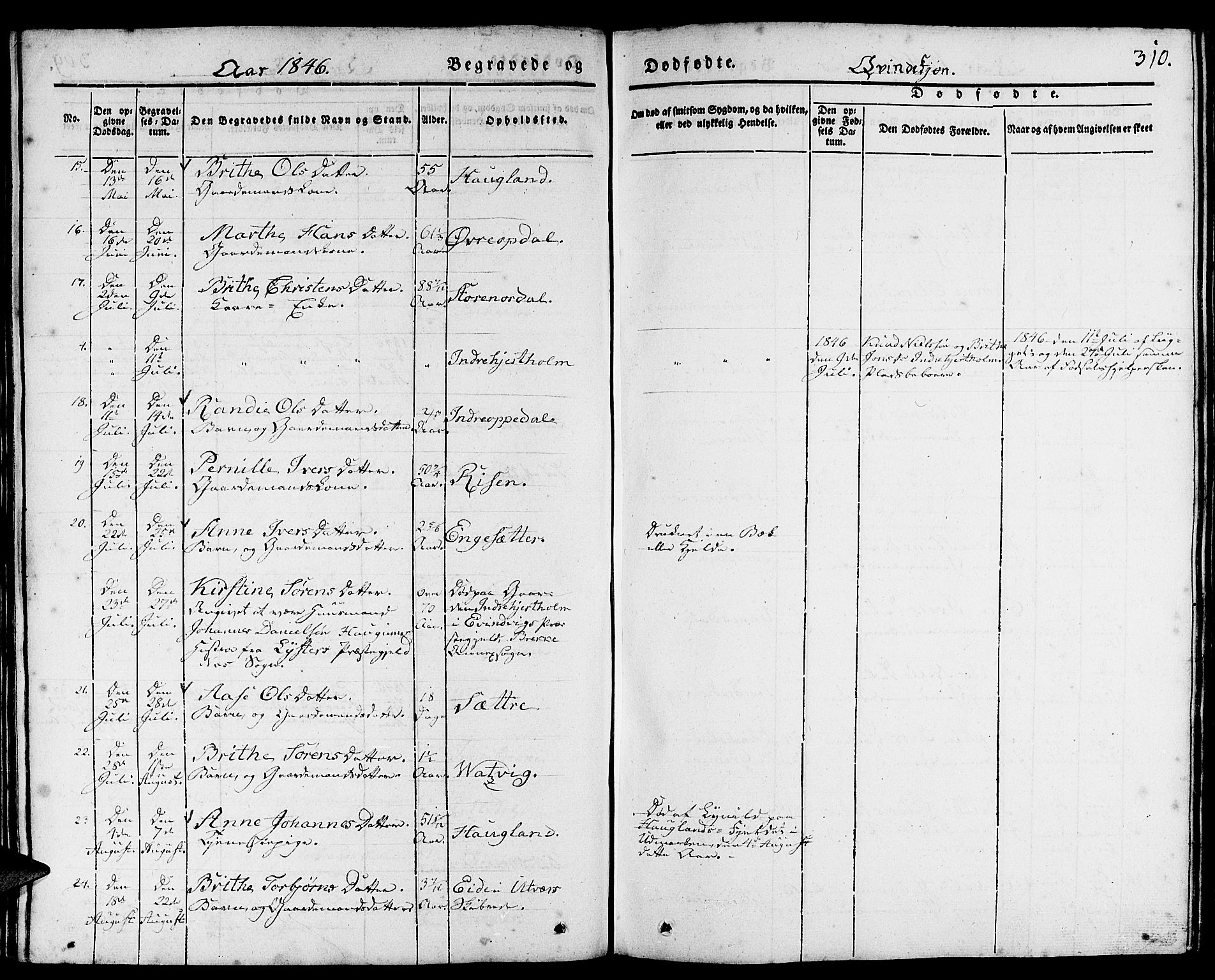 Gulen sokneprestembete, AV/SAB-A-80201/H/Haa/Haaa/L0020: Parish register (official) no. A 20, 1837-1847, p. 310