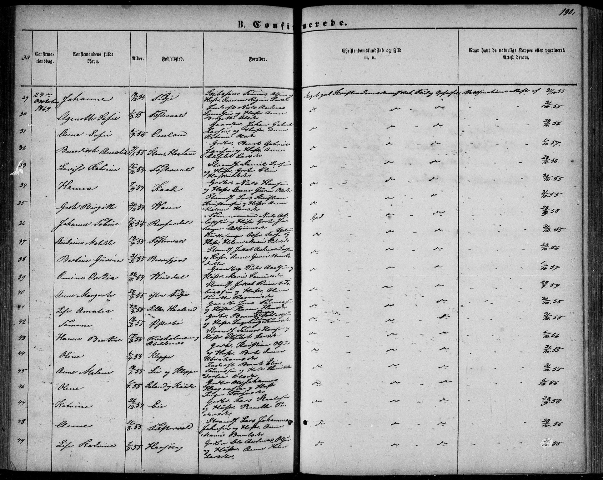 Flekkefjord sokneprestkontor, AV/SAK-1111-0012/F/Fb/Fbb/L0003: Parish register (copy) no. B 3, 1867-1889, p. 190