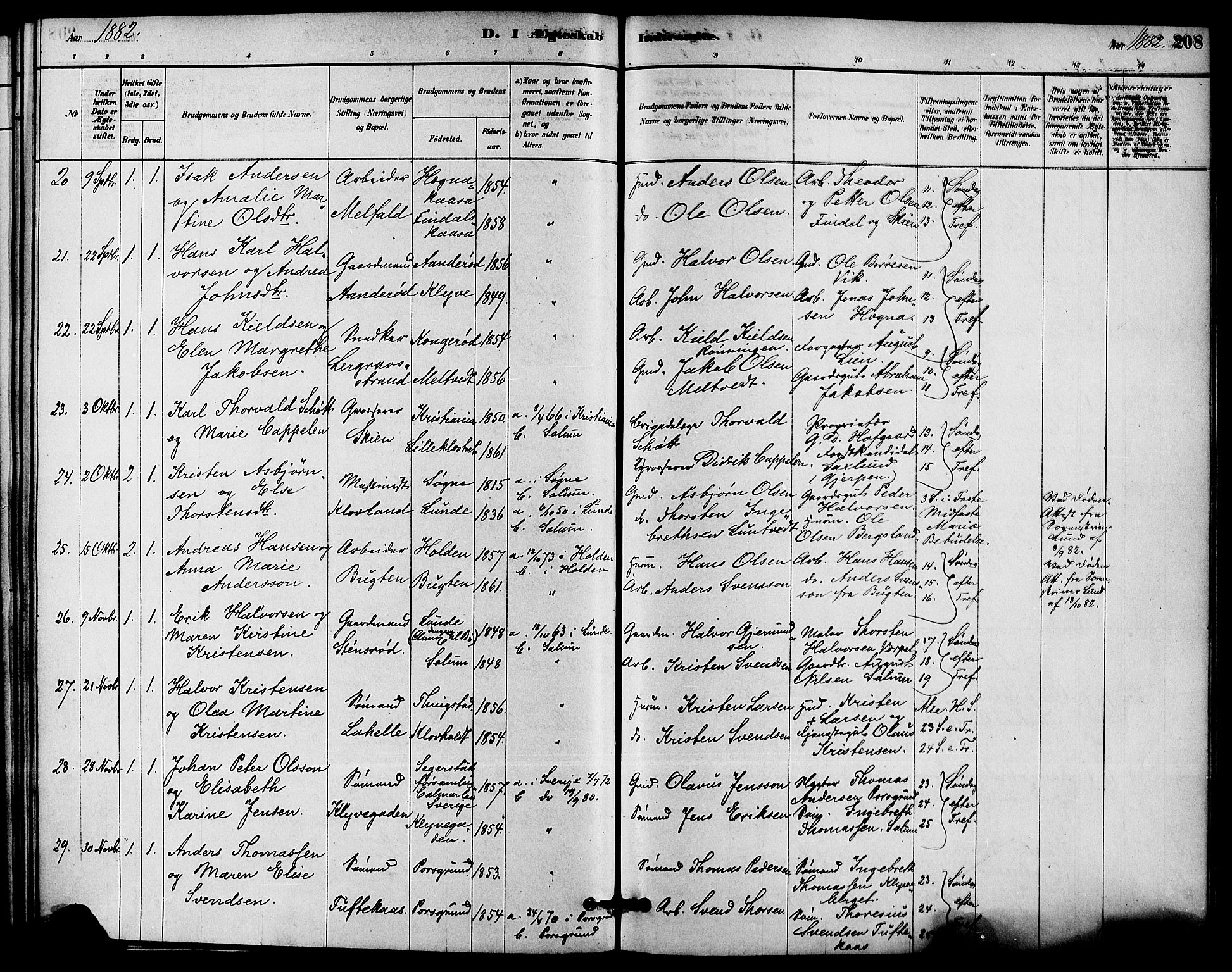 Solum kirkebøker, SAKO/A-306/F/Fa/L0009: Parish register (official) no. I 9, 1877-1887, p. 208