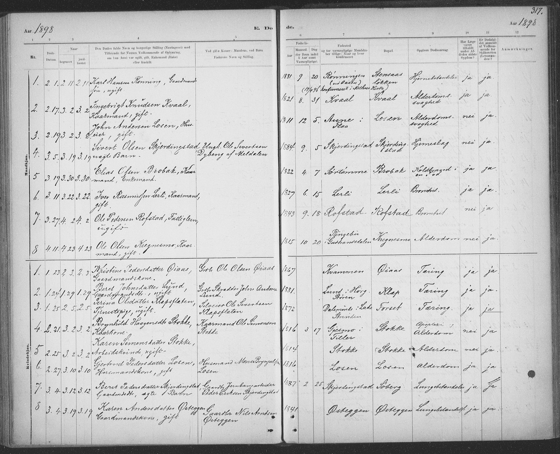 Ministerialprotokoller, klokkerbøker og fødselsregistre - Sør-Trøndelag, SAT/A-1456/691/L1085: Parish register (official) no. 691A17, 1887-1908, p. 317