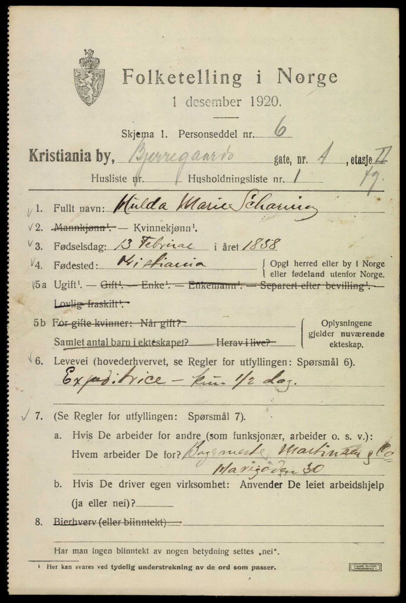 SAO, 1920 census for Kristiania, 1920, p. 158663