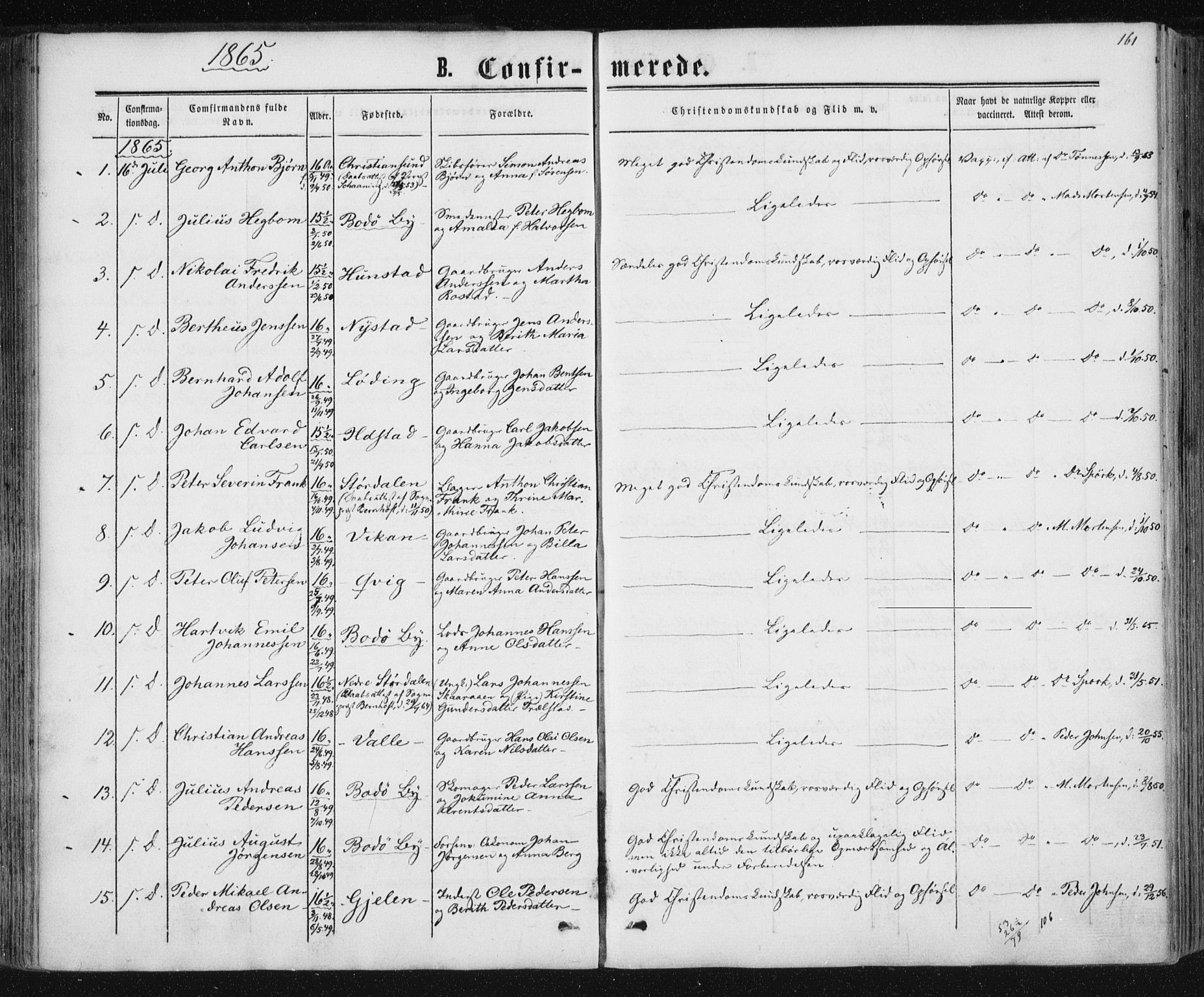 Ministerialprotokoller, klokkerbøker og fødselsregistre - Nordland, SAT/A-1459/801/L0008: Parish register (official) no. 801A08, 1864-1875, p. 161