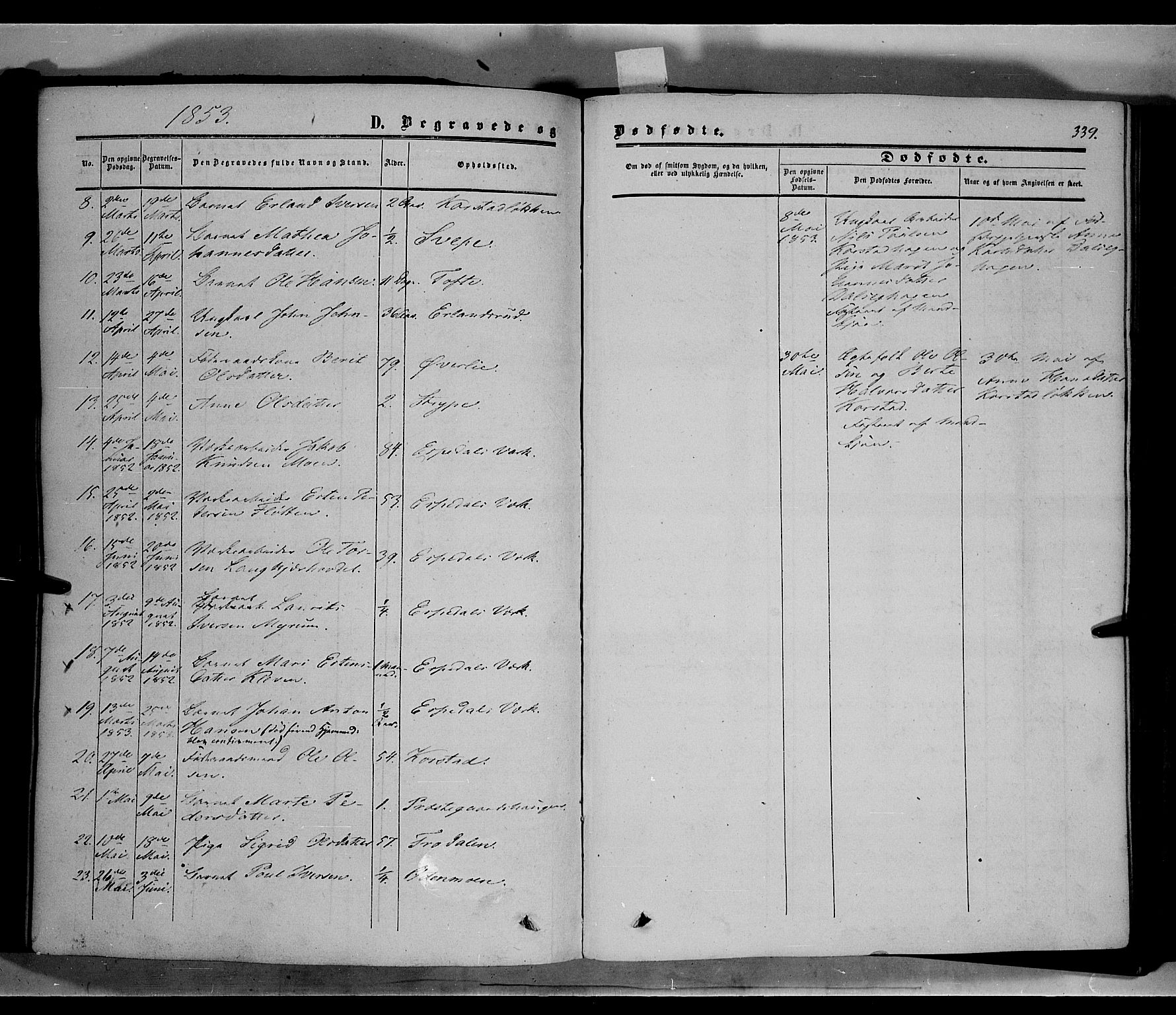 Sør-Fron prestekontor, SAH/PREST-010/H/Ha/Haa/L0001: Parish register (official) no. 1, 1849-1863, p. 339