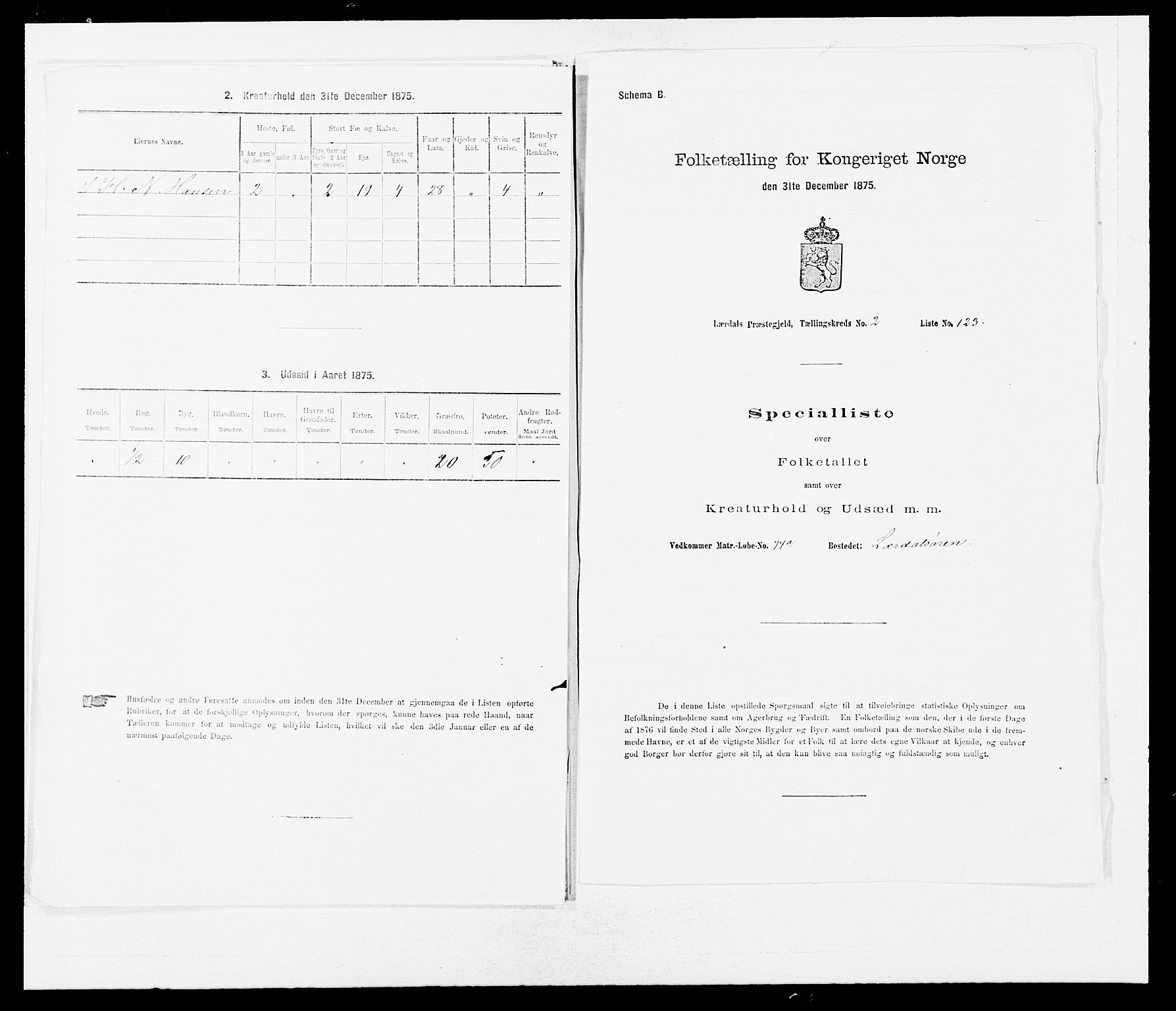 SAB, 1875 census for 1422P Lærdal, 1875, p. 386