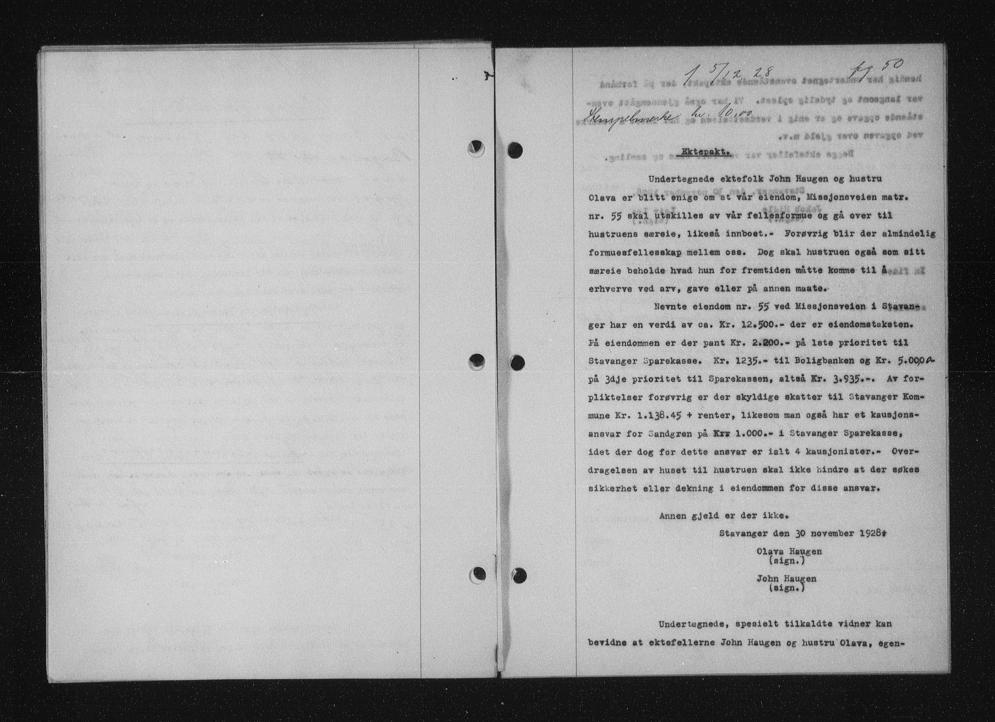 Stavanger byfogd, SAST/A-101408/001/4/41/410/410BB/L0055: Mortgage book no. 43, 1928-1929, Deed date: 05.12.1928