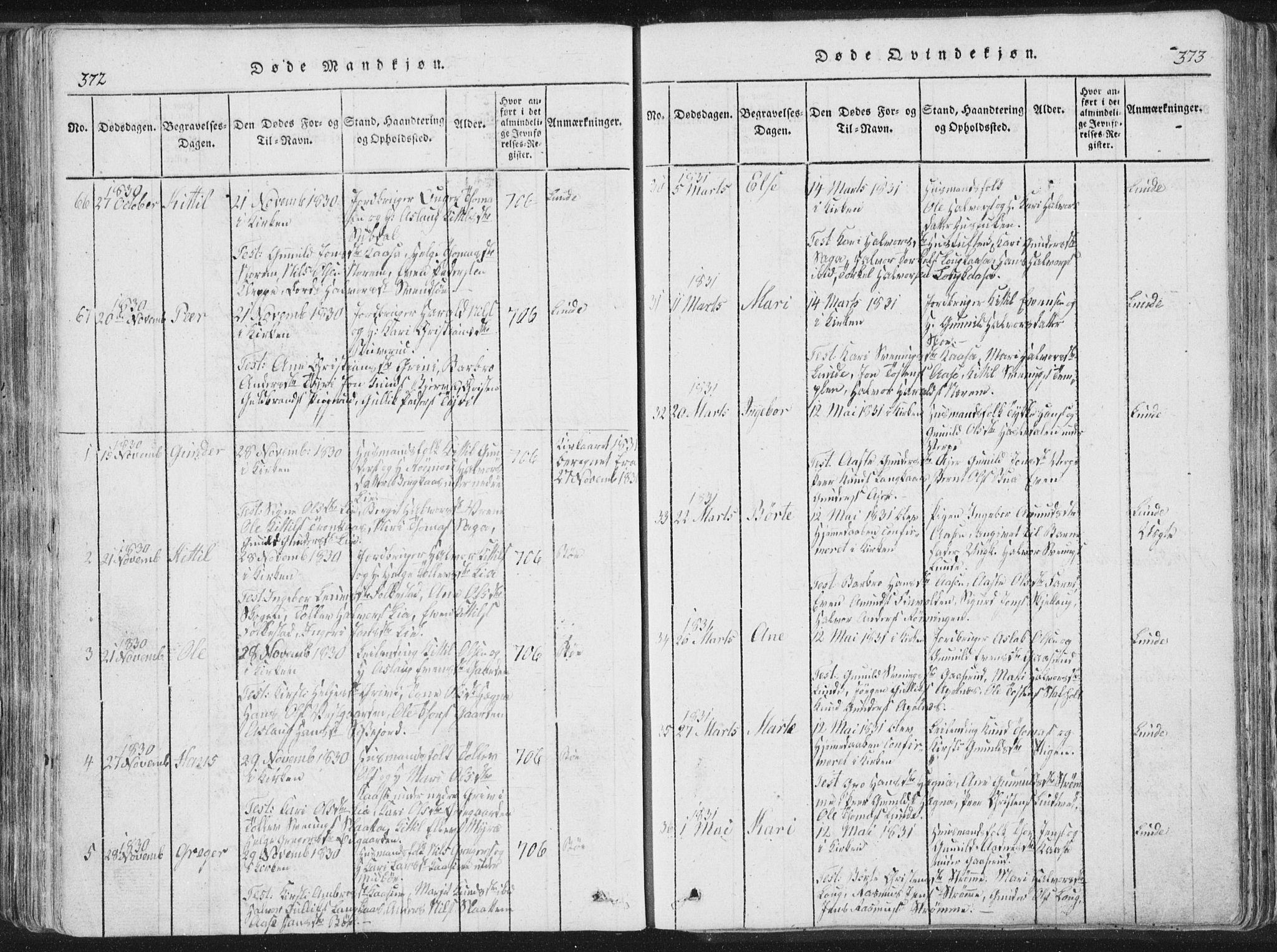 Bø kirkebøker, AV/SAKO-A-257/F/Fa/L0006: Parish register (official) no. 6, 1815-1831, p. 372-373