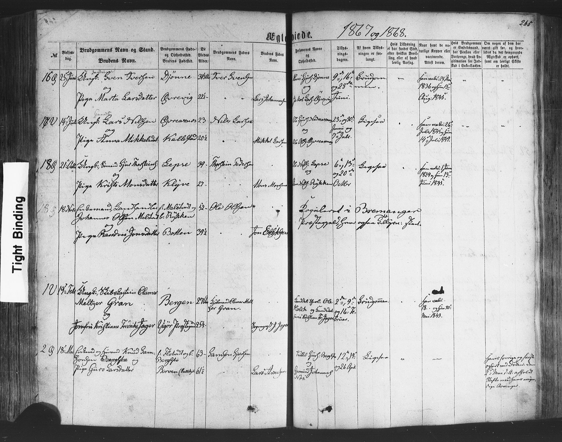 Kvam sokneprestembete, SAB/A-76201/H/Haa: Parish register (official) no. A 9, 1864-1879, p. 265