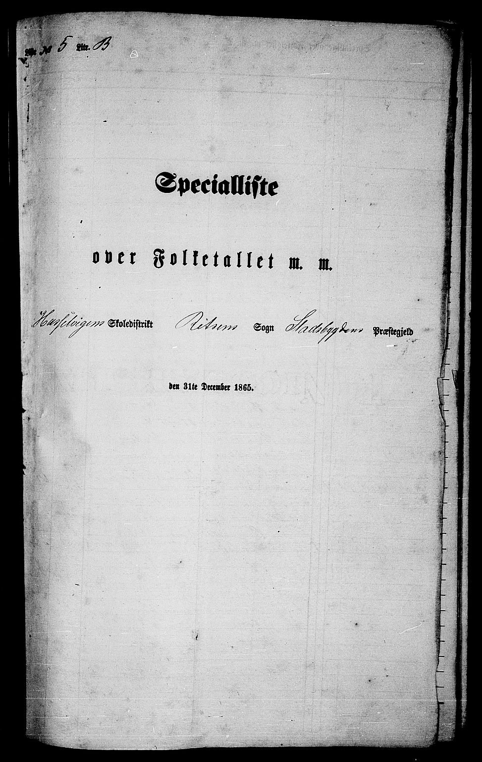 RA, 1865 census for Stadsbygd, 1865, p. 92