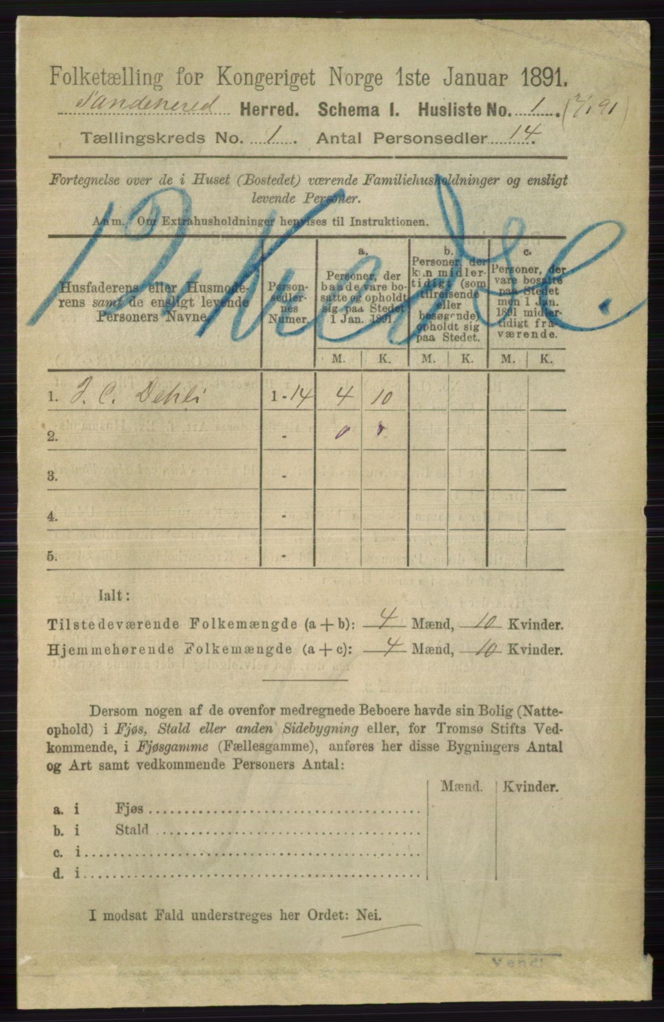 RA, 1891 census for 0724 Sandeherred, 1891, p. 47