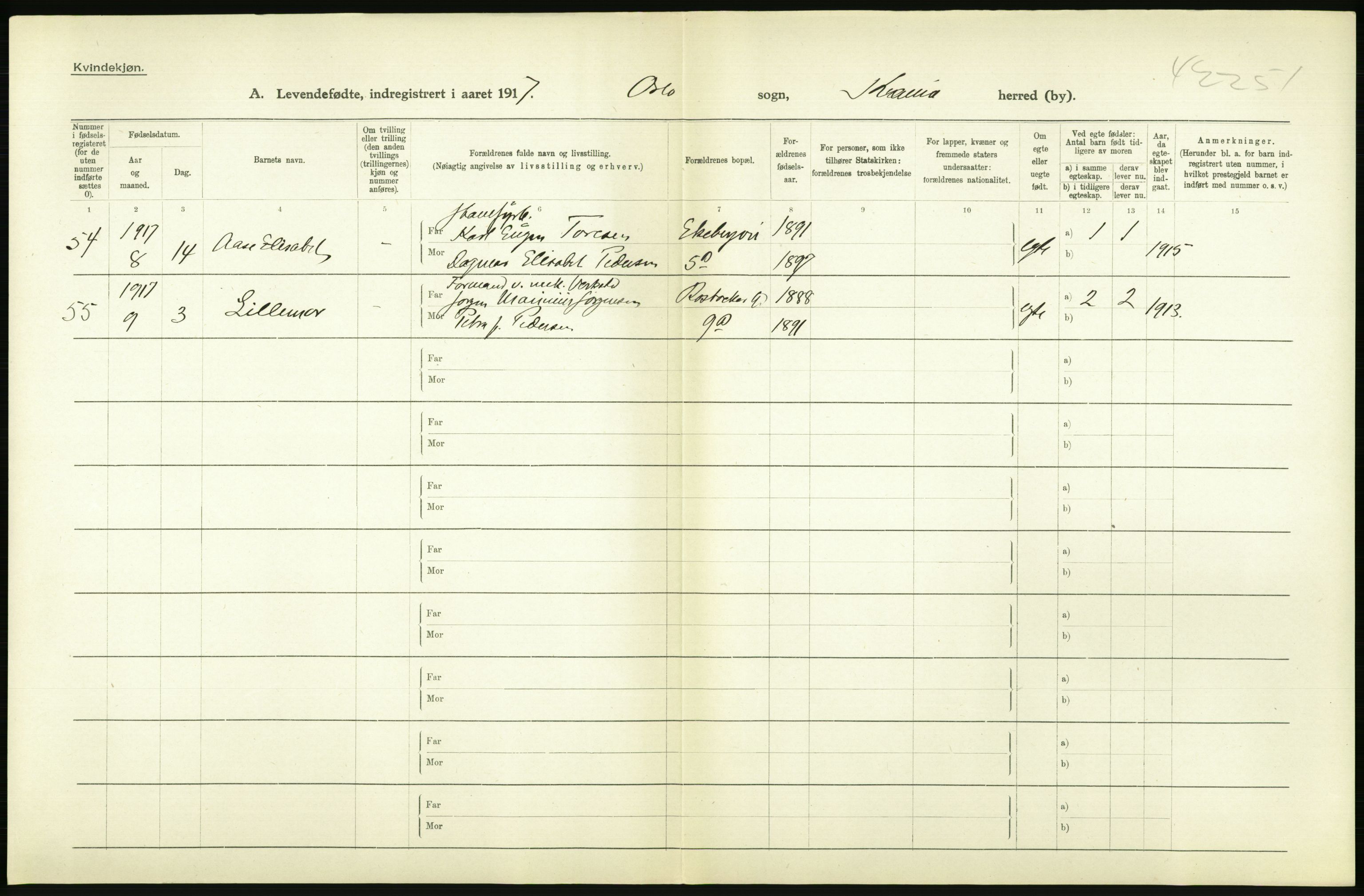 Statistisk sentralbyrå, Sosiodemografiske emner, Befolkning, AV/RA-S-2228/D/Df/Dfb/Dfbg/L0006: Kristiania: Levendefødte menn og kvinner., 1917, p. 578