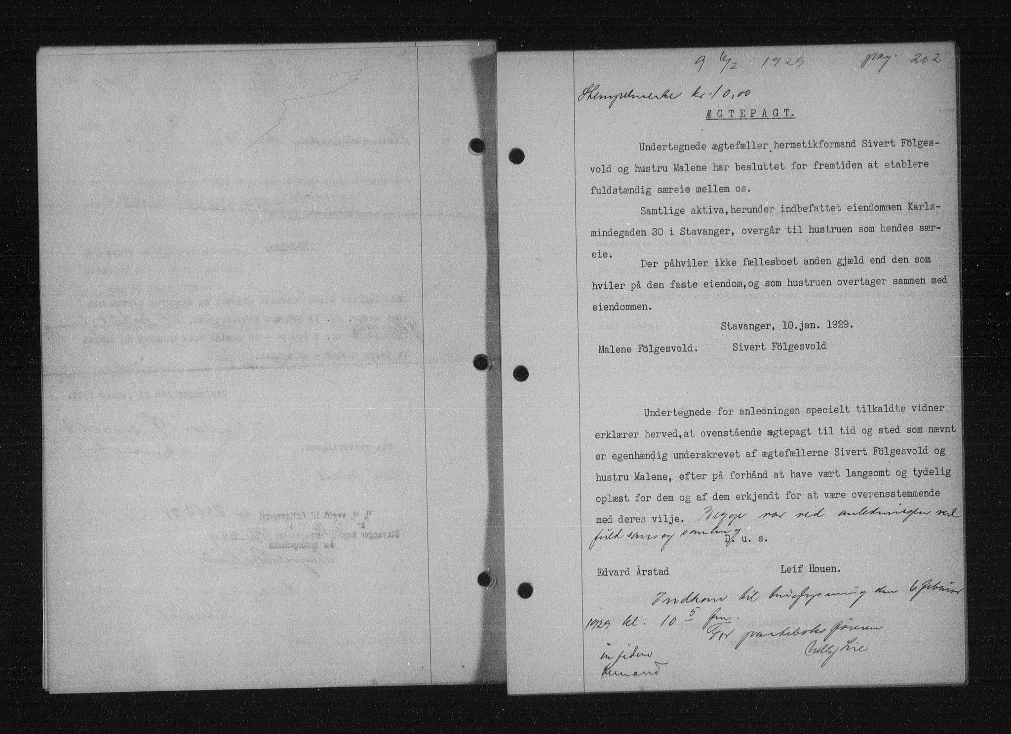 Stavanger byfogd, SAST/A-101408/001/4/41/410/410BB/L0055: Mortgage book no. 43, 1928-1929, Deed date: 06.02.1929