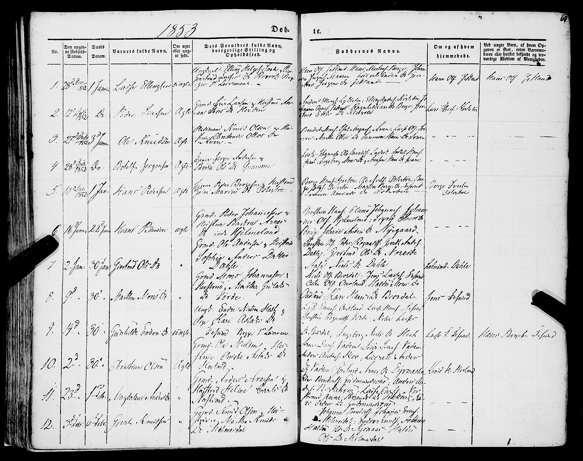 Lavik sokneprestembete, SAB/A-80901: Parish register (official) no. A 3, 1843-1863, p. 60