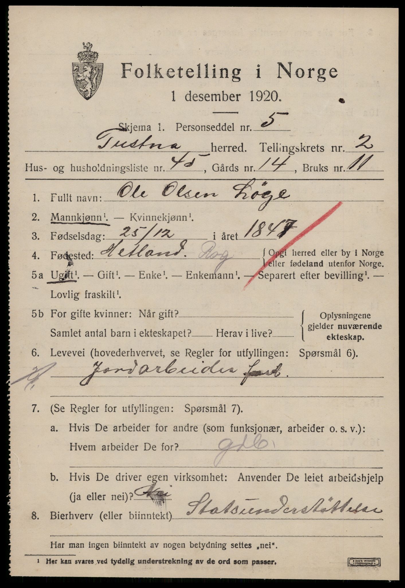 SAT, 1920 census for Tustna, 1920, p. 1455