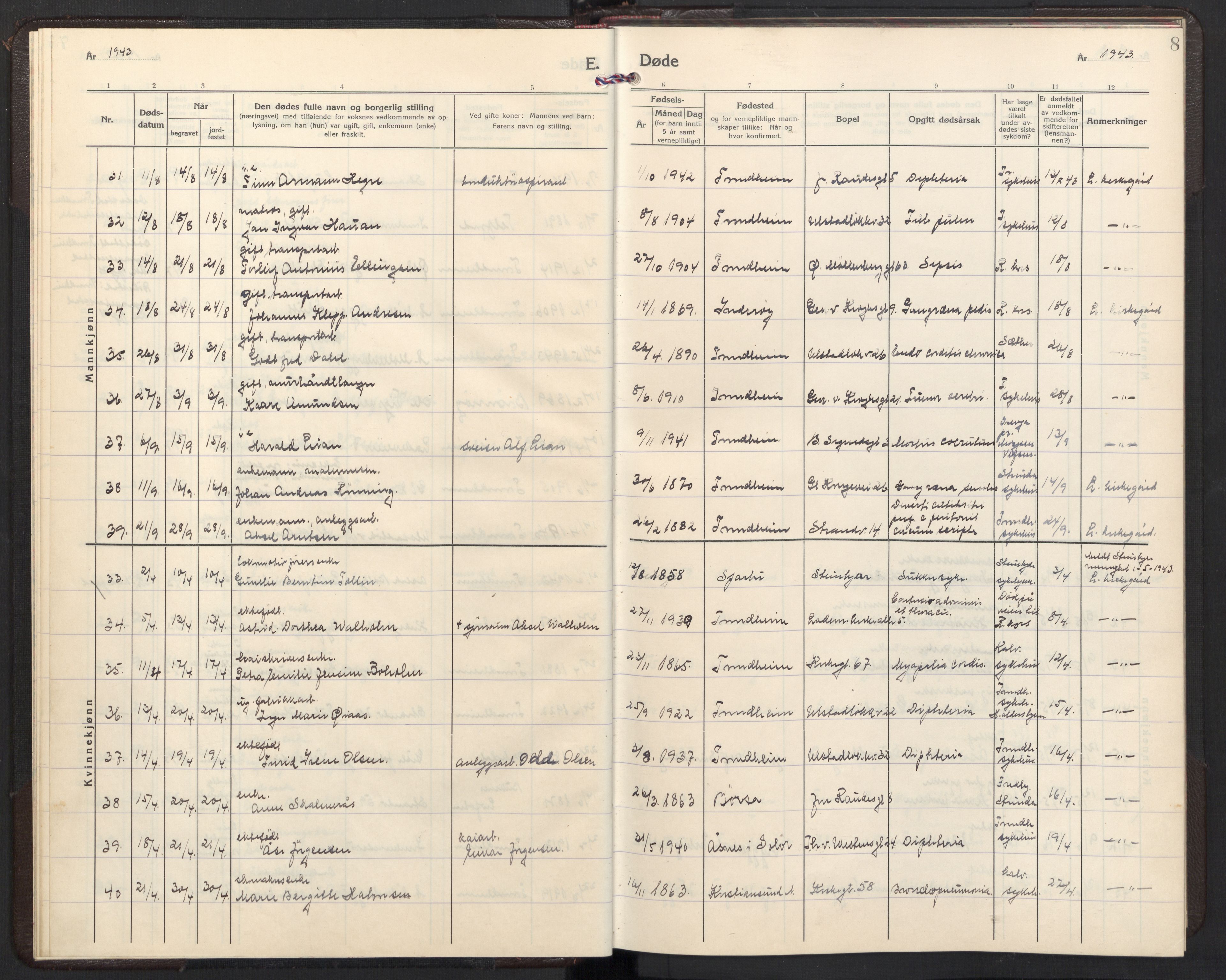 Ministerialprotokoller, klokkerbøker og fødselsregistre - Sør-Trøndelag, AV/SAT-A-1456/605/L0264: Parish register (copy) no. 605C11, 1942-1949, p. 8