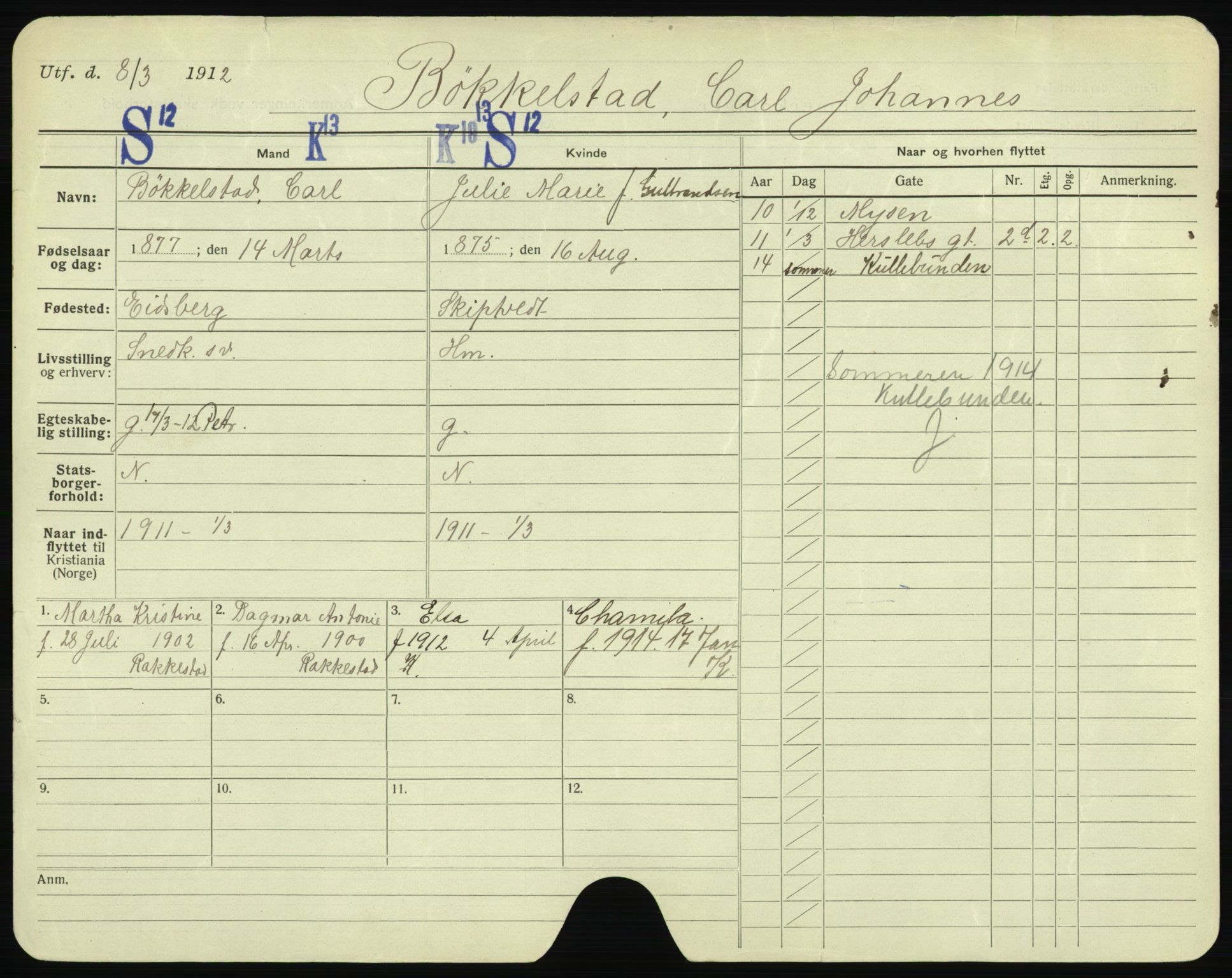 Oslo folkeregister, Registerkort, AV/SAO-A-11715/F/Fa/Fac/L0002: Menn, 1906-1914, p. 450a