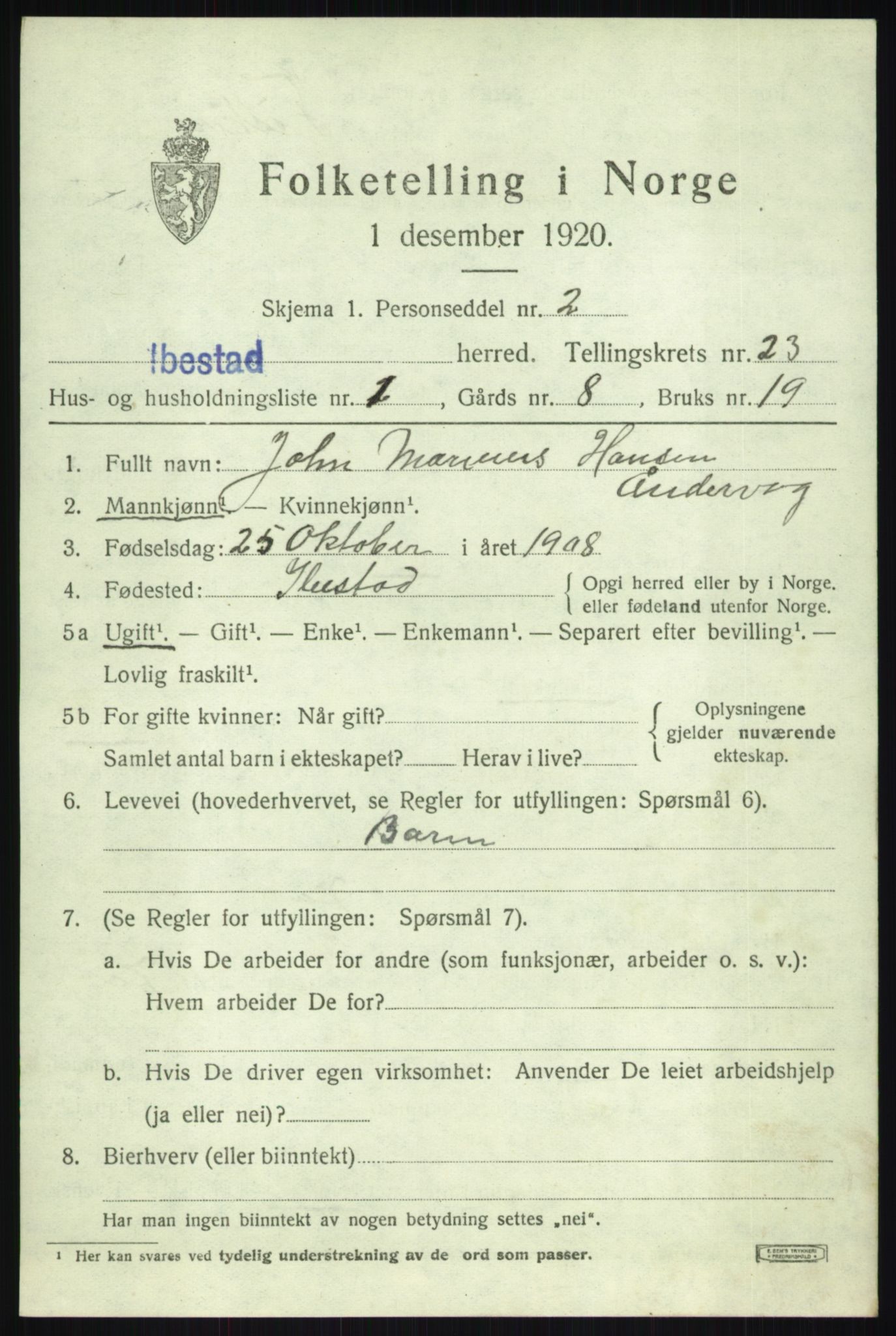 SATØ, 1920 census for Ibestad, 1920, p. 12568