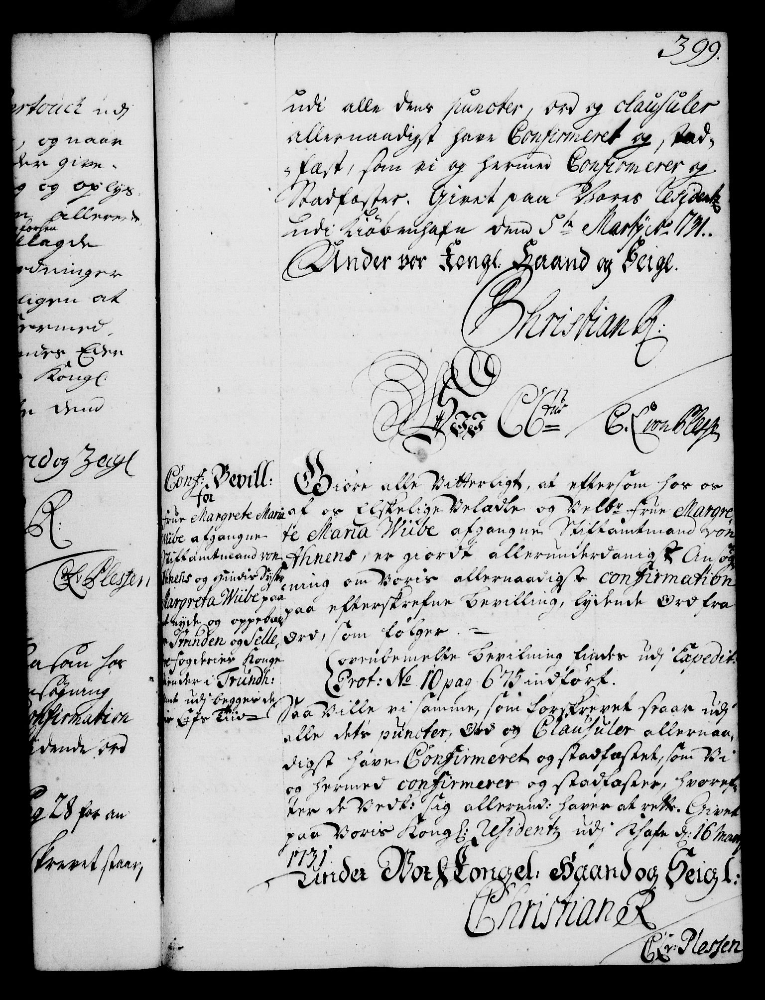 Rentekammeret, Kammerkanselliet, RA/EA-3111/G/Gg/Gga/L0003: Norsk ekspedisjonsprotokoll med register (merket RK 53.3), 1727-1734, p. 399