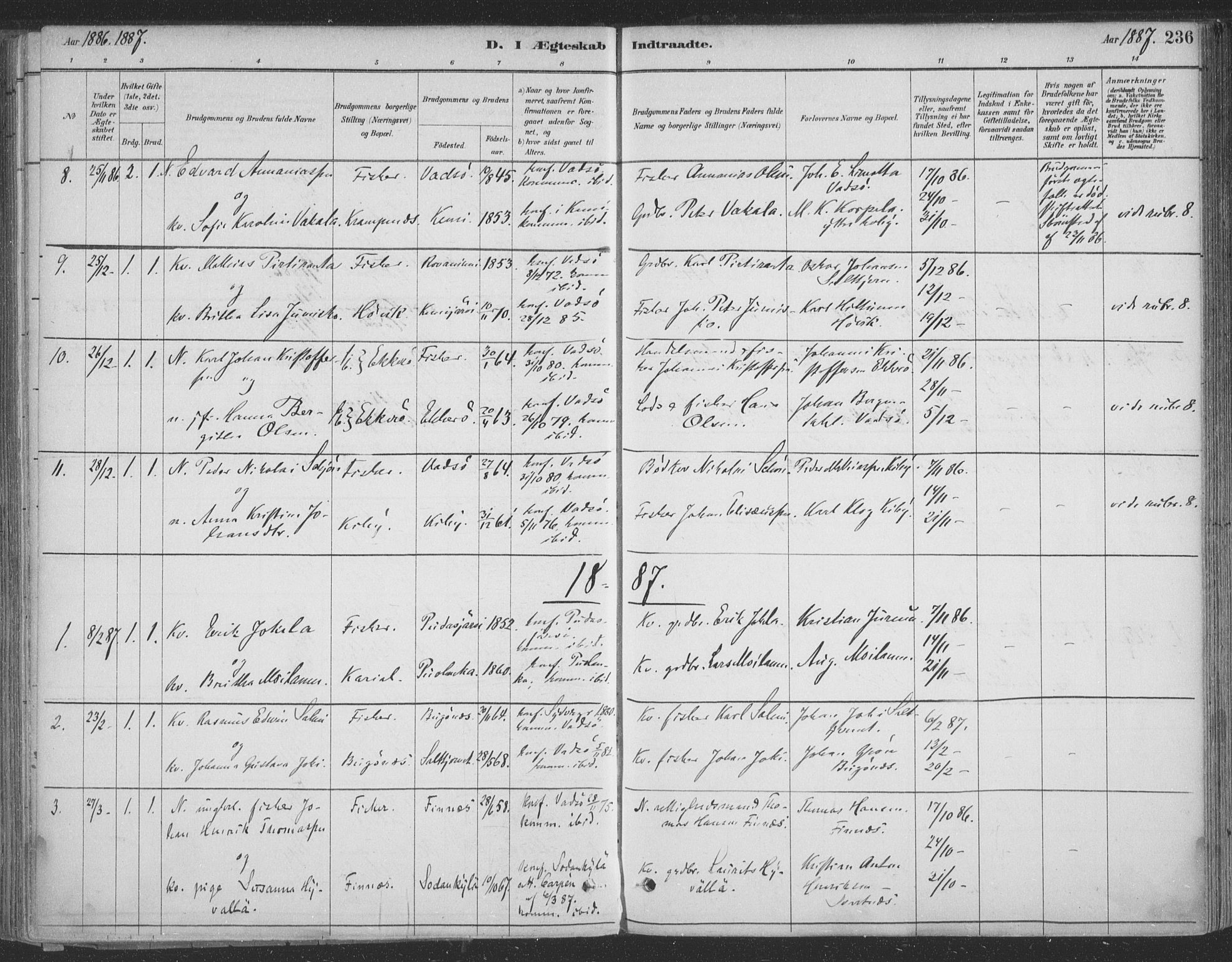 Vadsø sokneprestkontor, SATØ/S-1325/H/Ha/L0009kirke: Parish register (official) no. 9, 1881-1917, p. 236