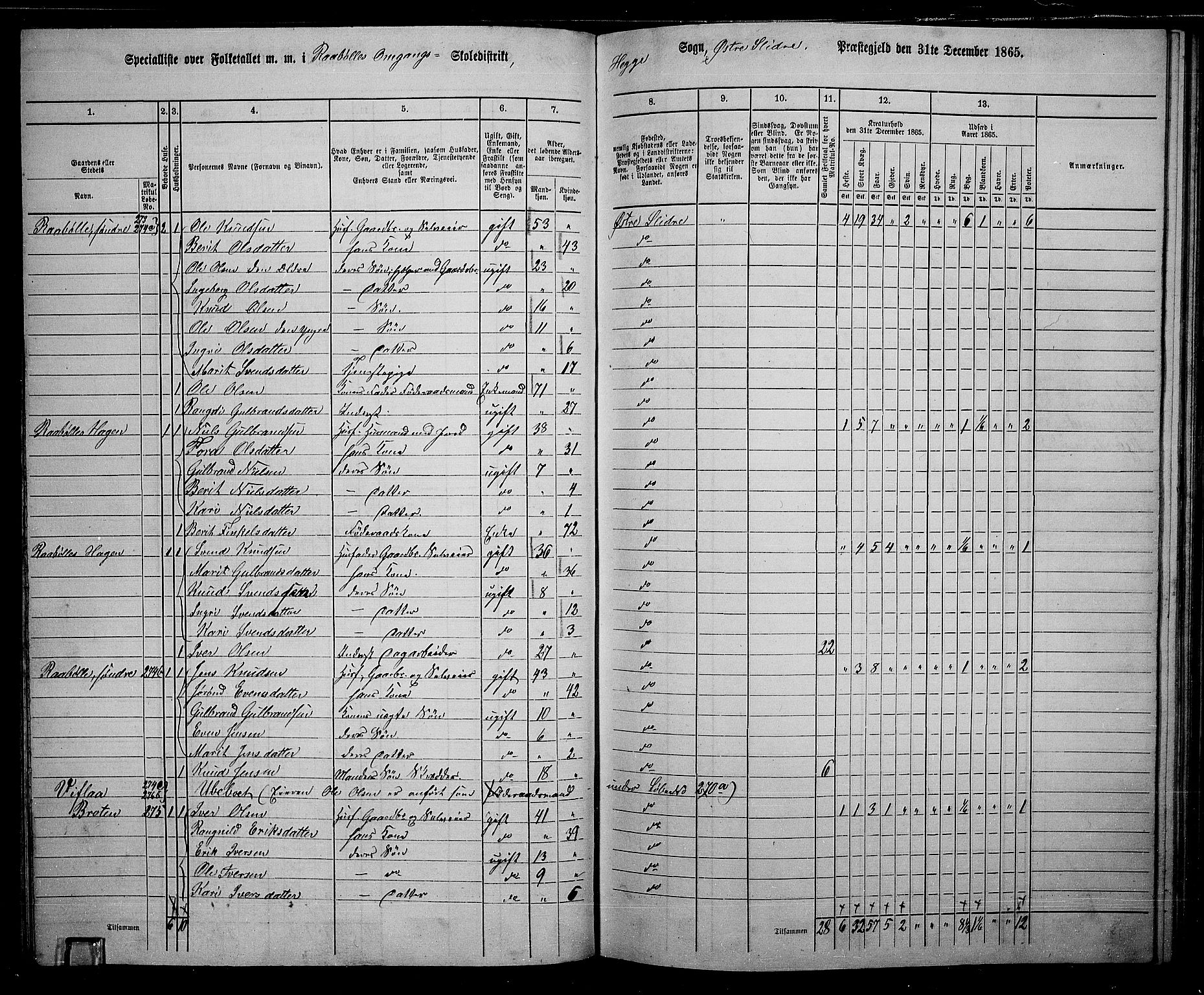 RA, 1865 census for Øystre Slidre, 1865, p. 67