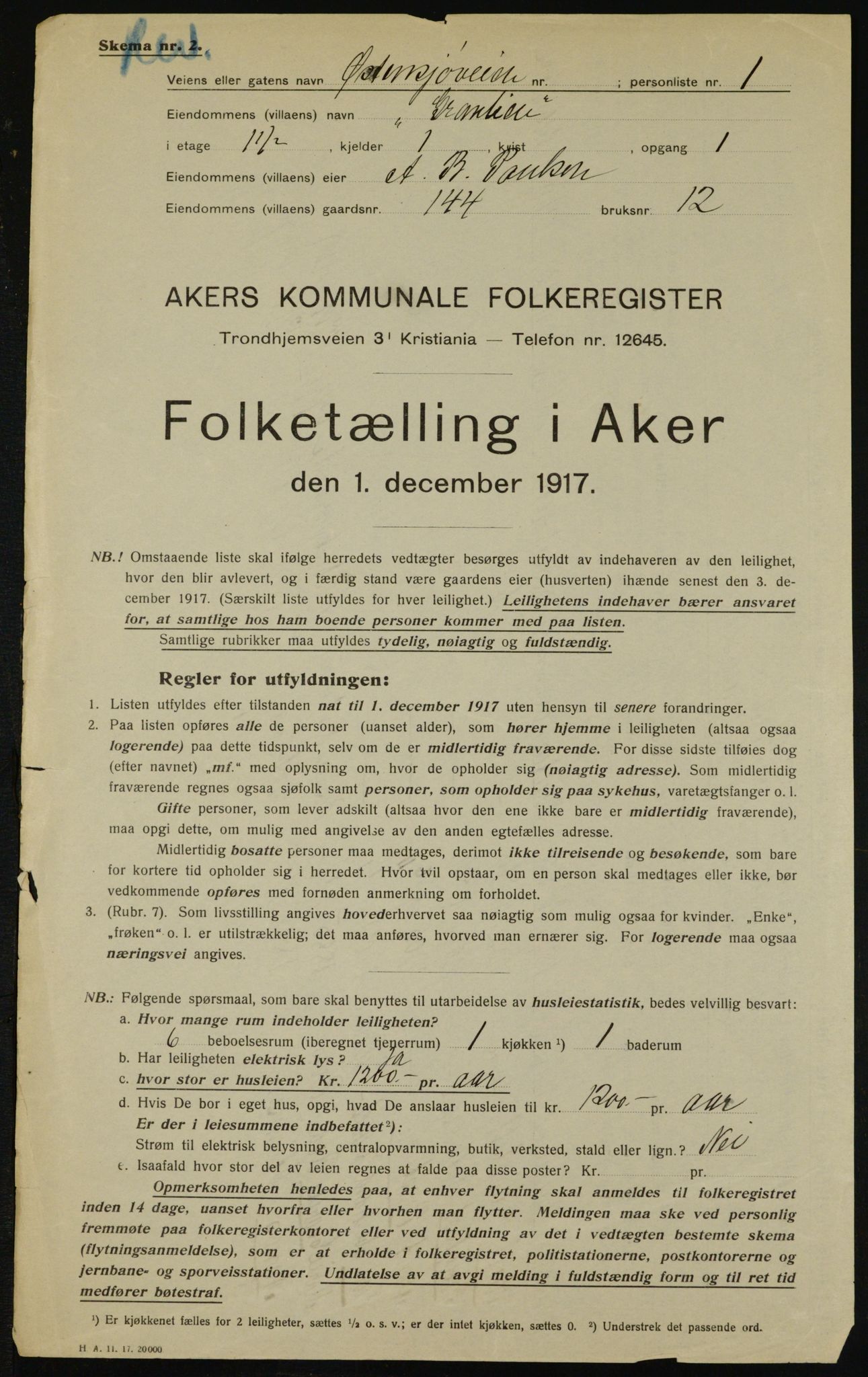 OBA, Municipal Census 1917 for Aker, 1917, p. 25682