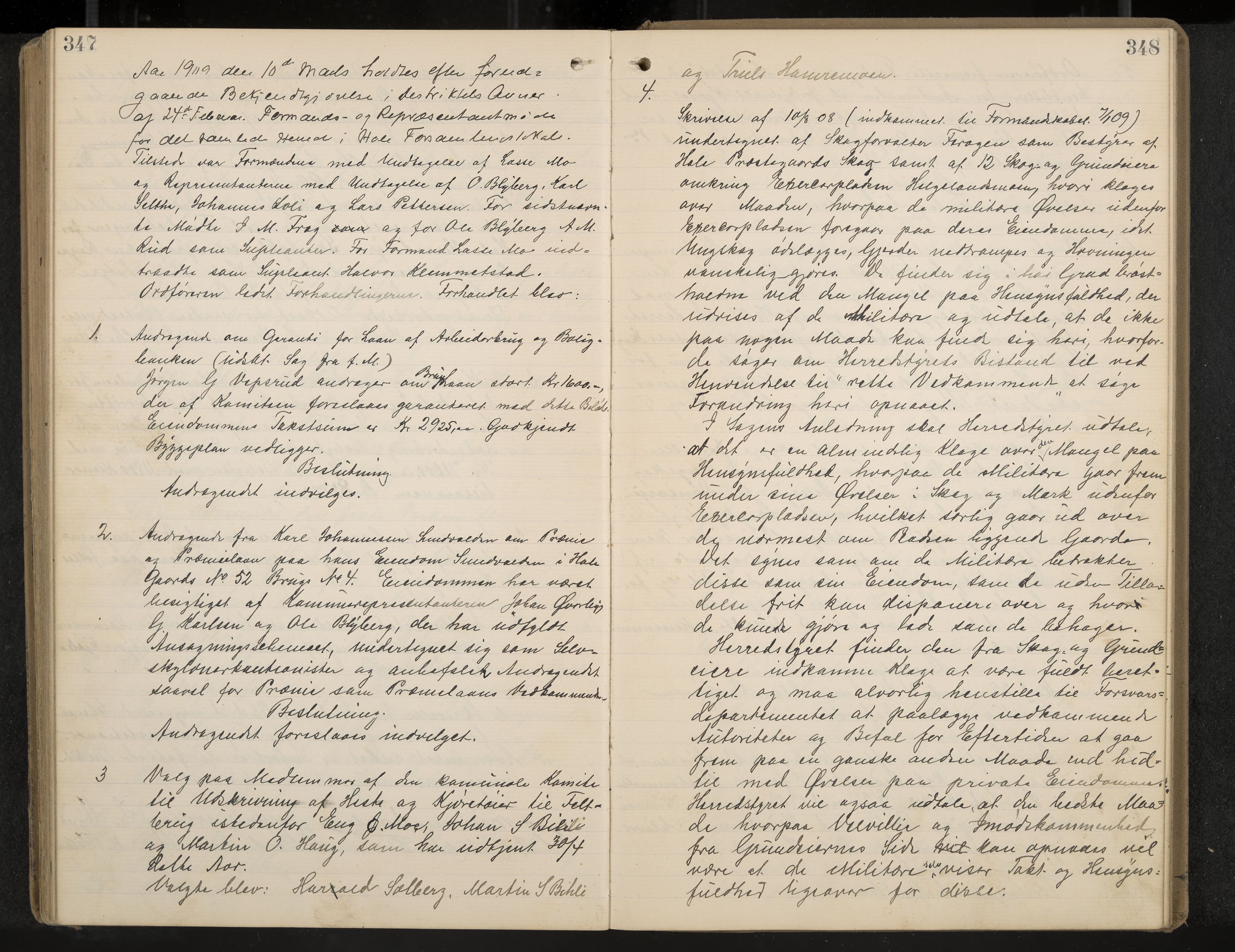 Hole formannskap og sentraladministrasjon, IKAK/0612021-1/A/Aa/L0004: Møtebok med register, 1902-1910, p. 347-348