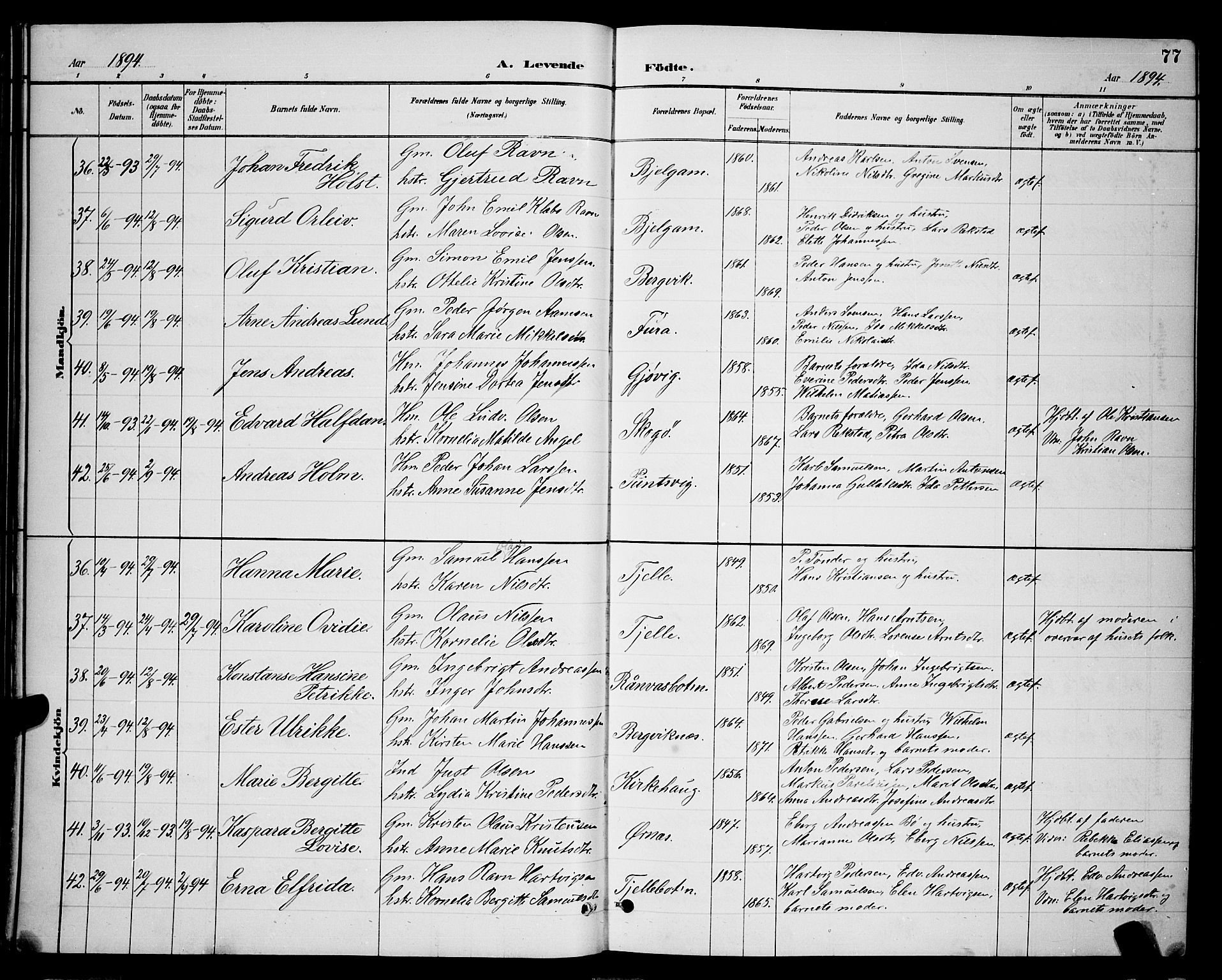 Ministerialprotokoller, klokkerbøker og fødselsregistre - Nordland, AV/SAT-A-1459/863/L0914: Parish register (copy) no. 863C04, 1886-1897, p. 77