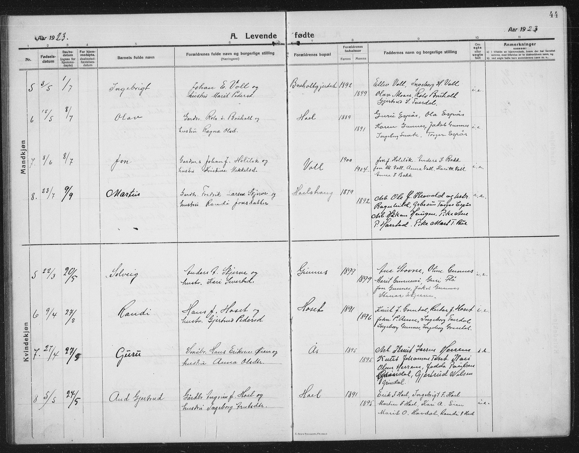 Ministerialprotokoller, klokkerbøker og fødselsregistre - Sør-Trøndelag, SAT/A-1456/674/L0877: Parish register (copy) no. 674C04, 1913-1940, p. 44