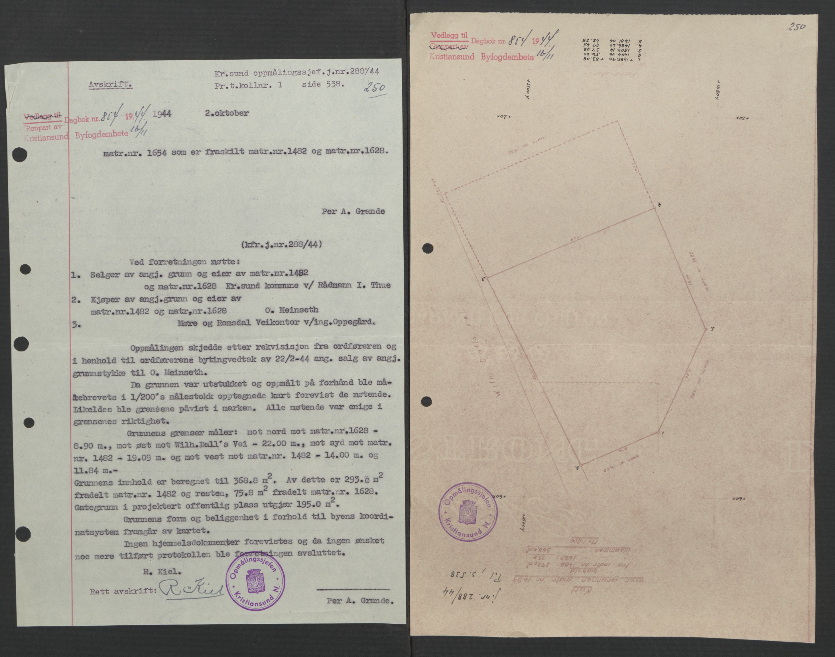 Kristiansund byfogd, AV/SAT-A-4587/A/27: Mortgage book no. 37, 1942-1945, Diary no: : 854/1944