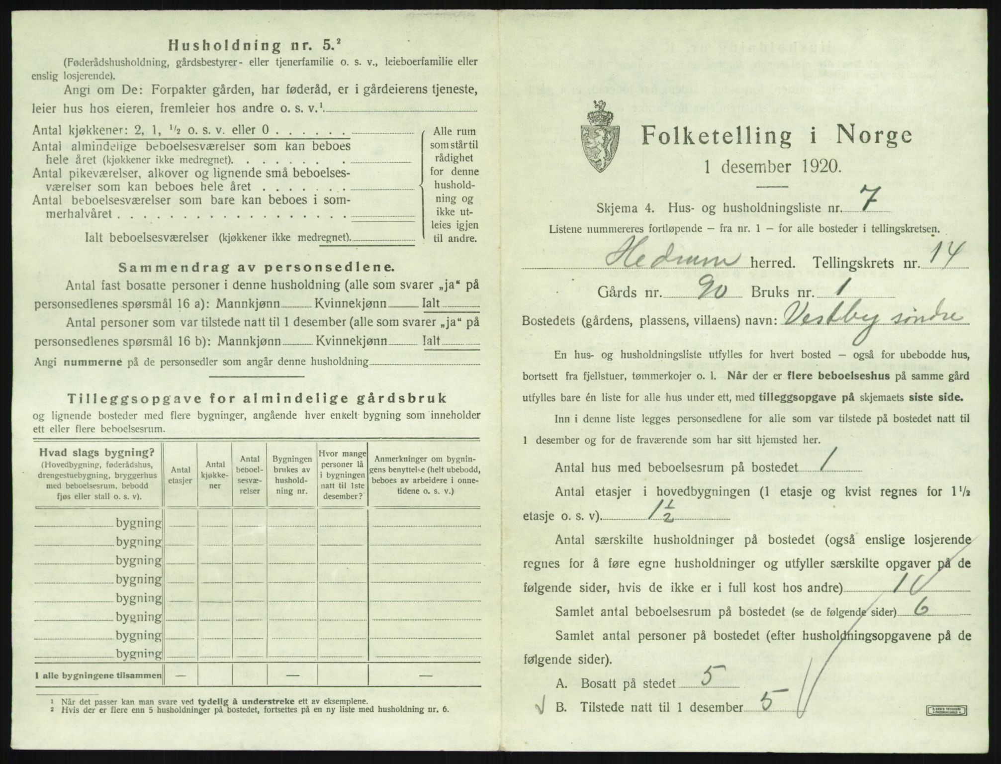 SAKO, 1920 census for Hedrum, 1920, p. 1269