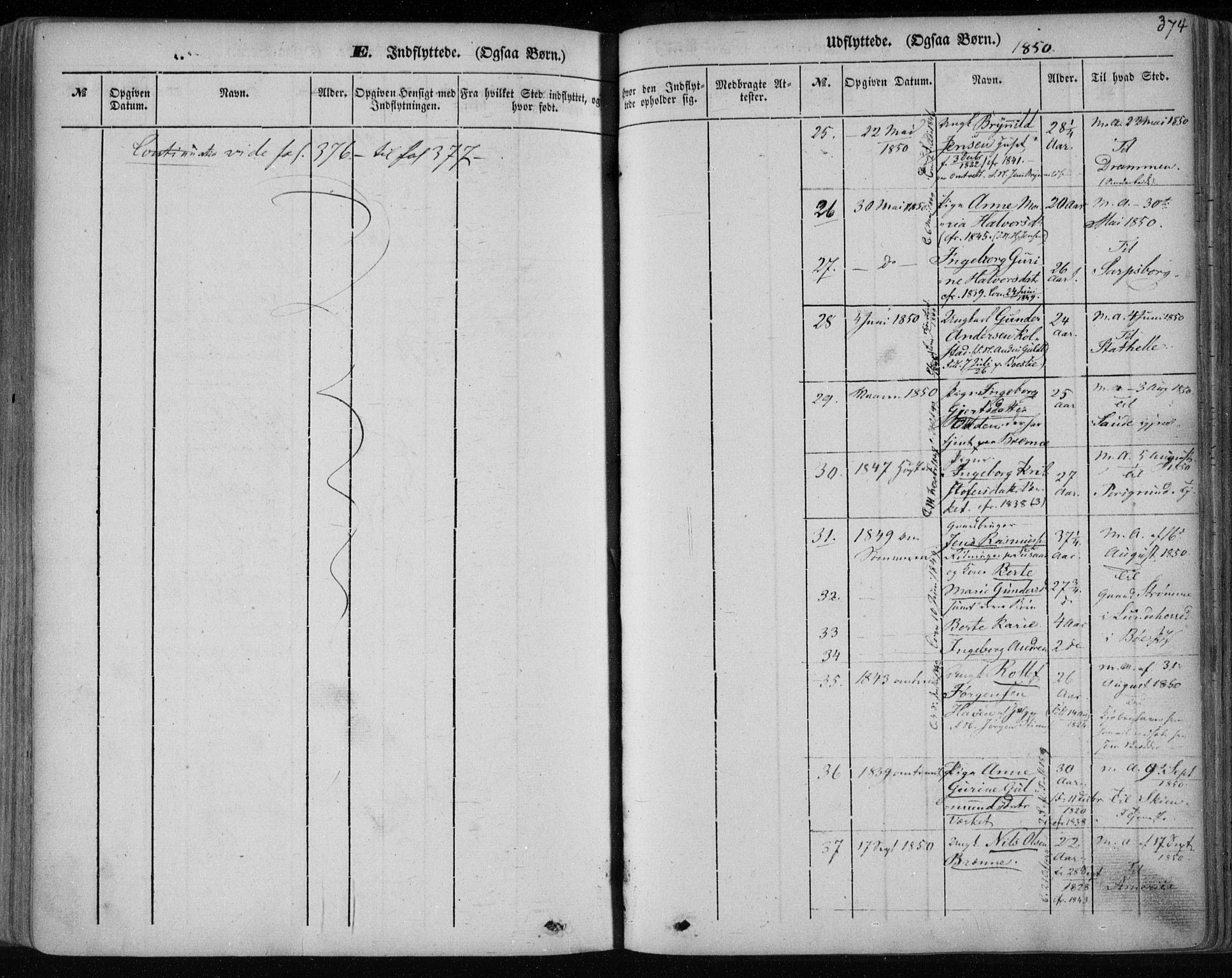 Holla kirkebøker, SAKO/A-272/F/Fa/L0005: Parish register (official) no. 5, 1849-1860, p. 374