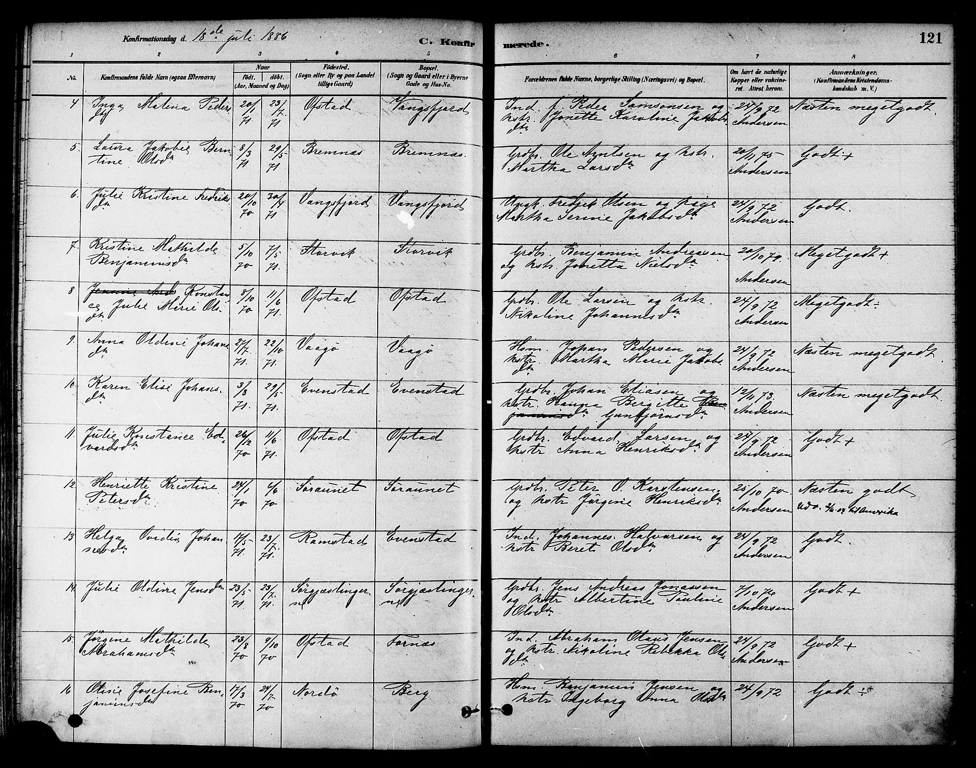 Ministerialprotokoller, klokkerbøker og fødselsregistre - Nord-Trøndelag, SAT/A-1458/786/L0686: Parish register (official) no. 786A02, 1880-1887, p. 121