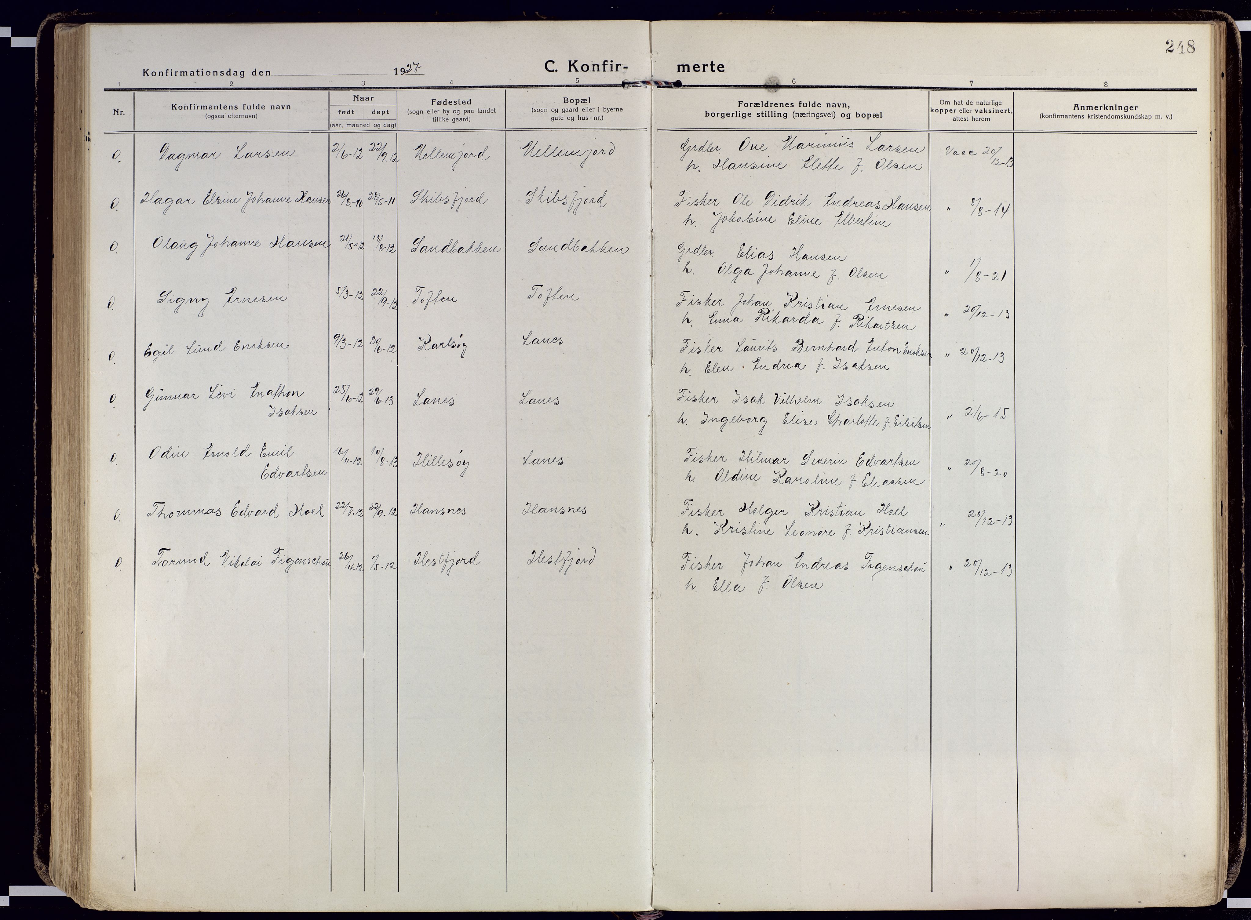 Karlsøy sokneprestembete, AV/SATØ-S-1299/H/Ha/Haa/L0015kirke: Parish register (official) no. 15, 1918-1929, p. 248