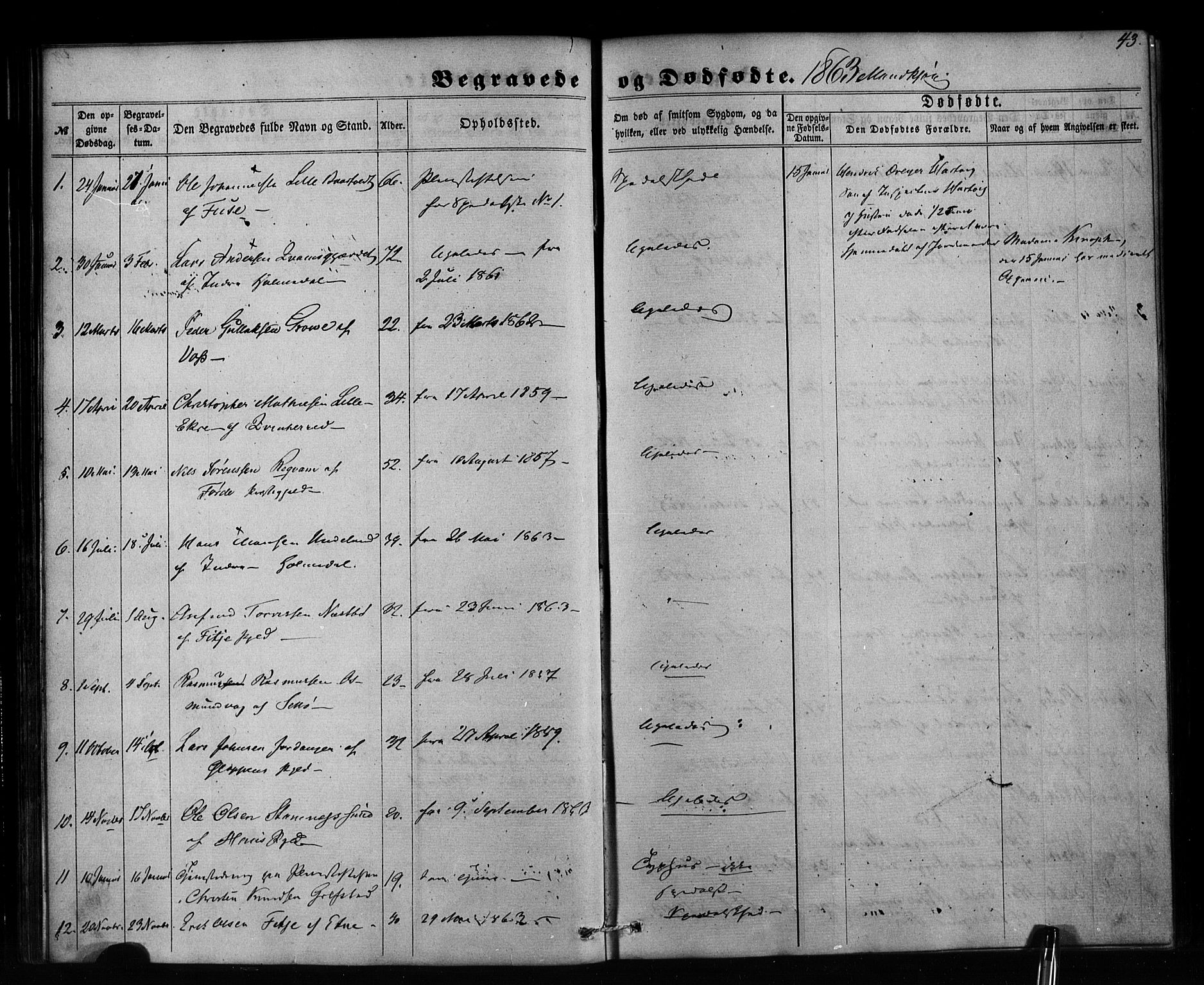 Pleiestiftelsen nr. 1 for spedalske sokneprestembete*, SAB/-: Parish register (official) no. A 1, 1859-1886, p. 43