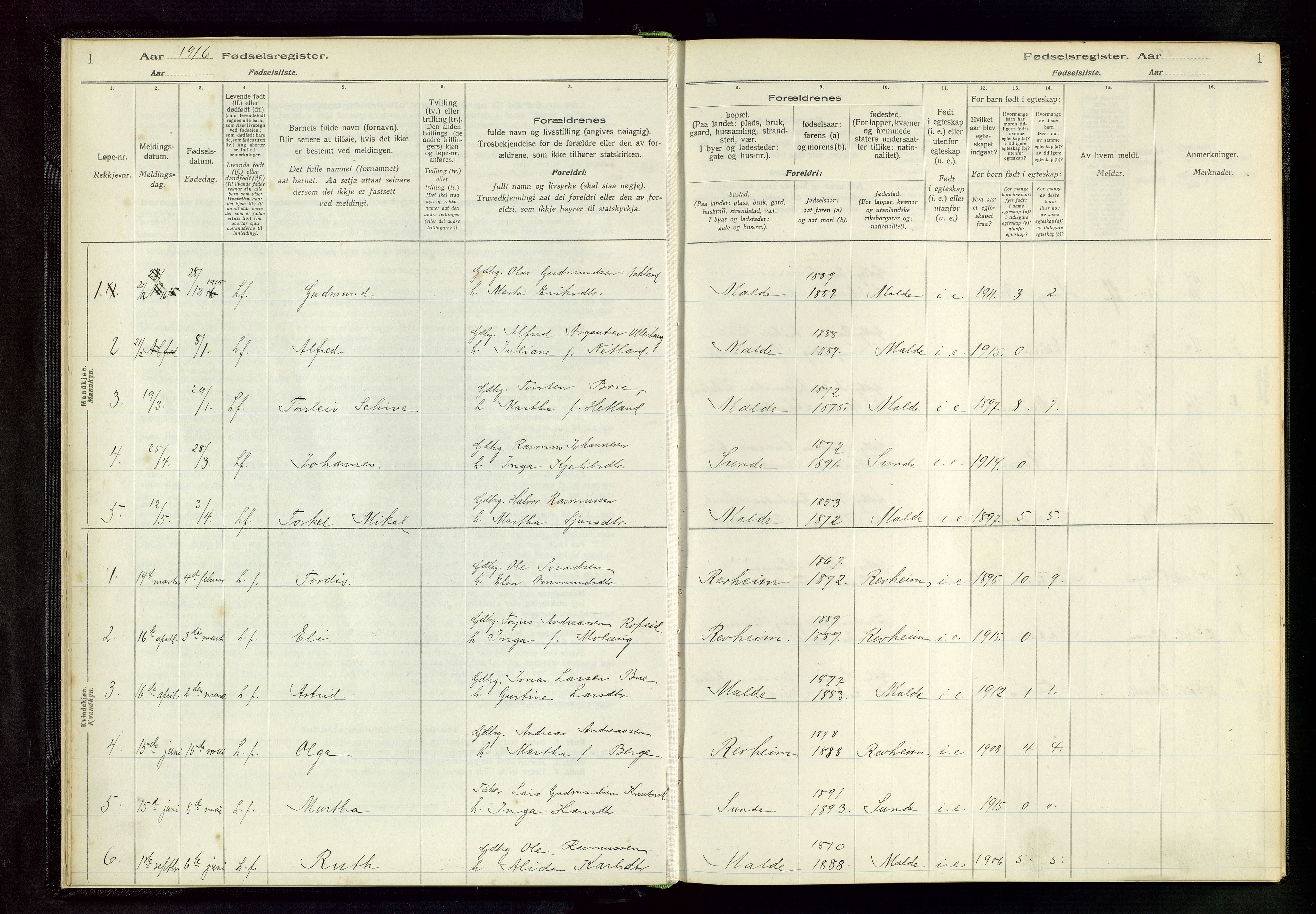 Håland sokneprestkontor, SAST/A-101802/002/A/L0005: Birth register no. 5, 1916-1957, p. 1
