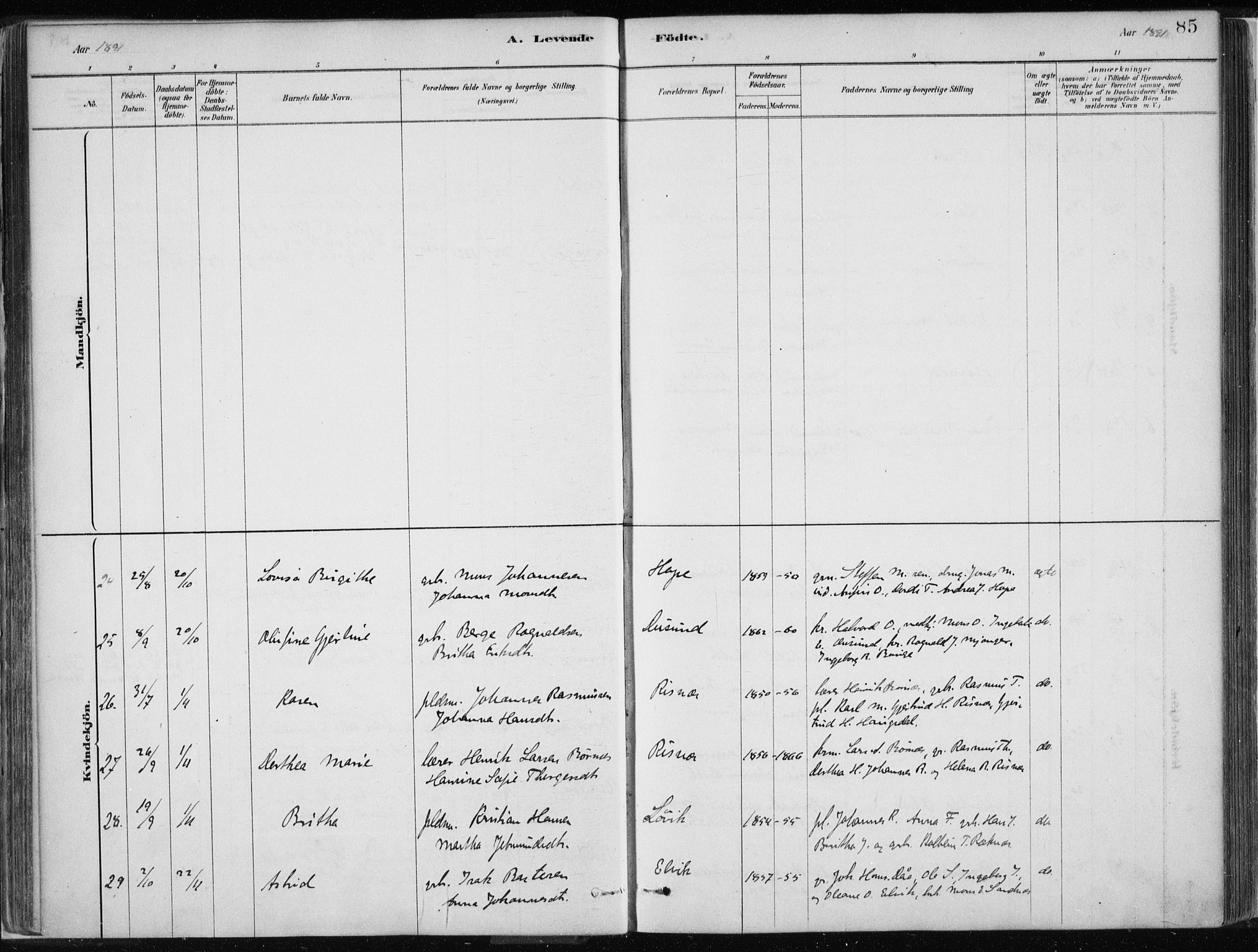 Masfjorden Sokneprestembete, SAB/A-77001: Parish register (official) no. B  1, 1876-1899, p. 85