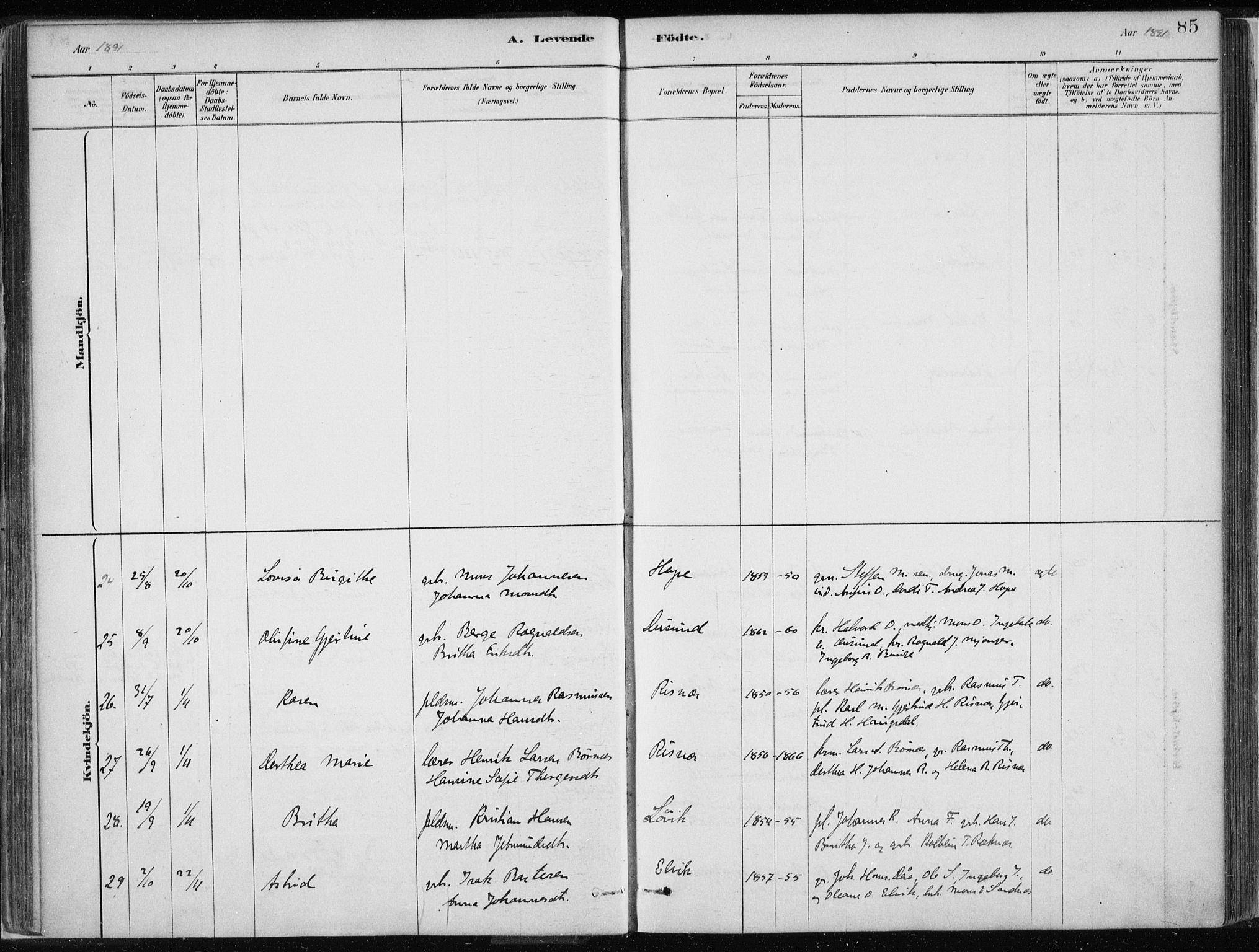 Masfjorden Sokneprestembete, AV/SAB-A-77001: Parish register (official) no. B  1, 1876-1899, p. 85