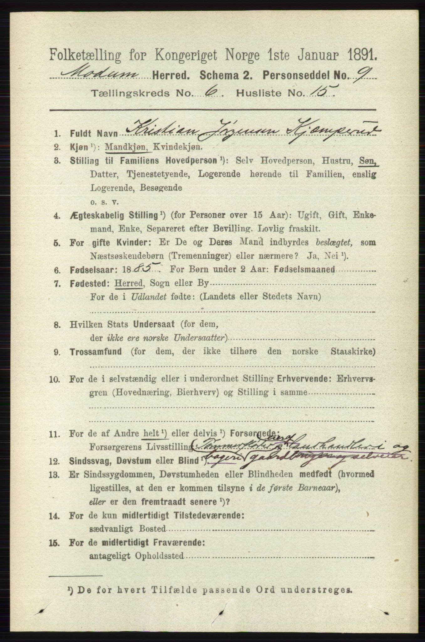 RA, 1891 census for 0623 Modum, 1891, p. 2242