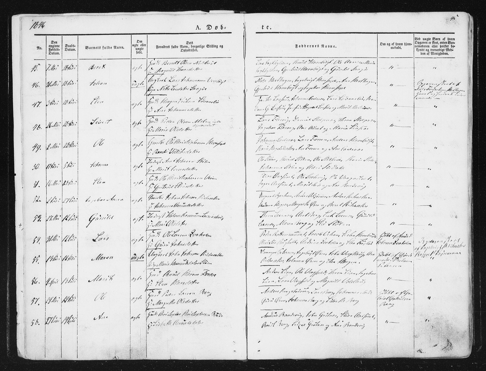 Ministerialprotokoller, klokkerbøker og fødselsregistre - Sør-Trøndelag, SAT/A-1456/630/L0493: Parish register (official) no. 630A06, 1841-1851, p. 45