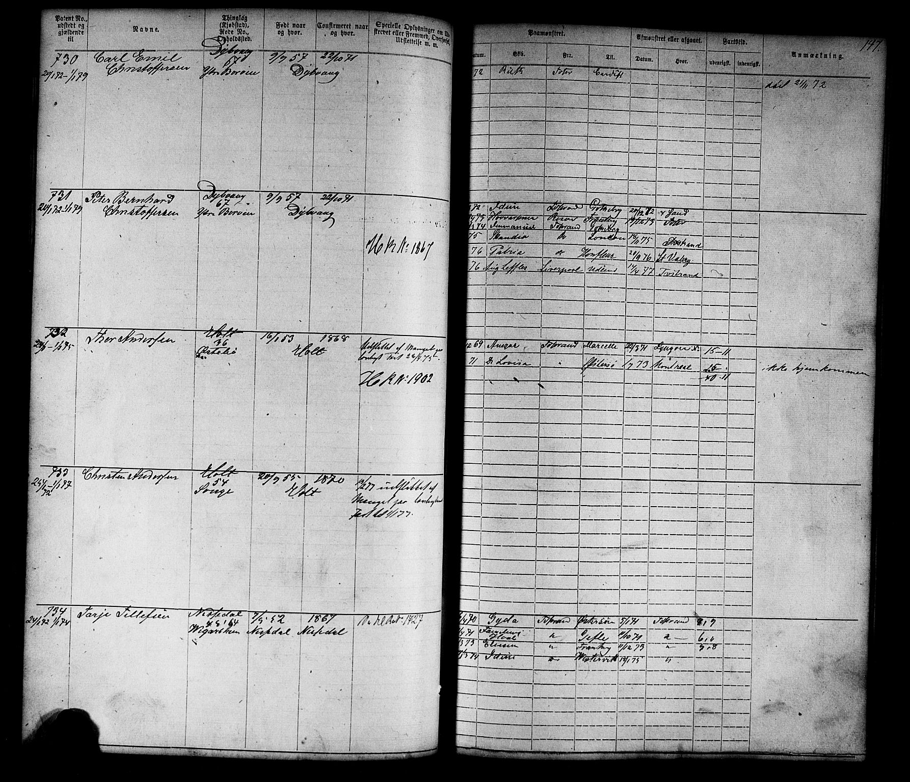 Tvedestrand mønstringskrets, SAK/2031-0011/F/Fa/L0003: Annotasjonsrulle nr 1-1905 med register, U-25, 1866-1886, p. 169