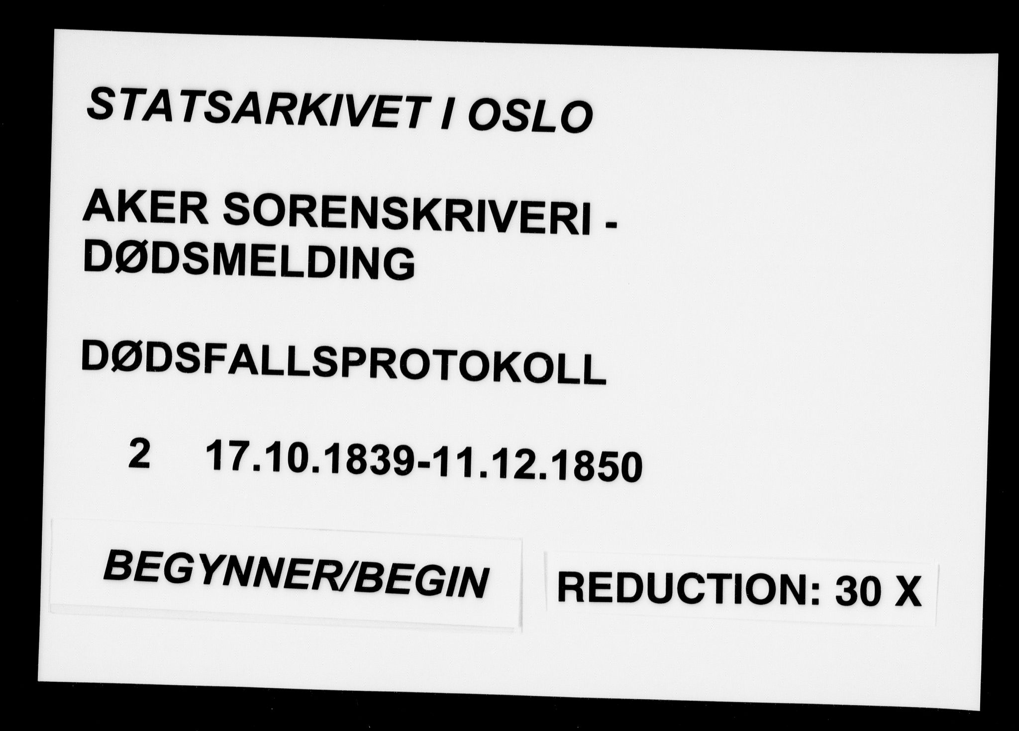 Aker sorenskriveri, AV/SAO-A-10895/H/Ha/Haa/L0002: Dødsanmeldelsesprotokoll, 1839-1850