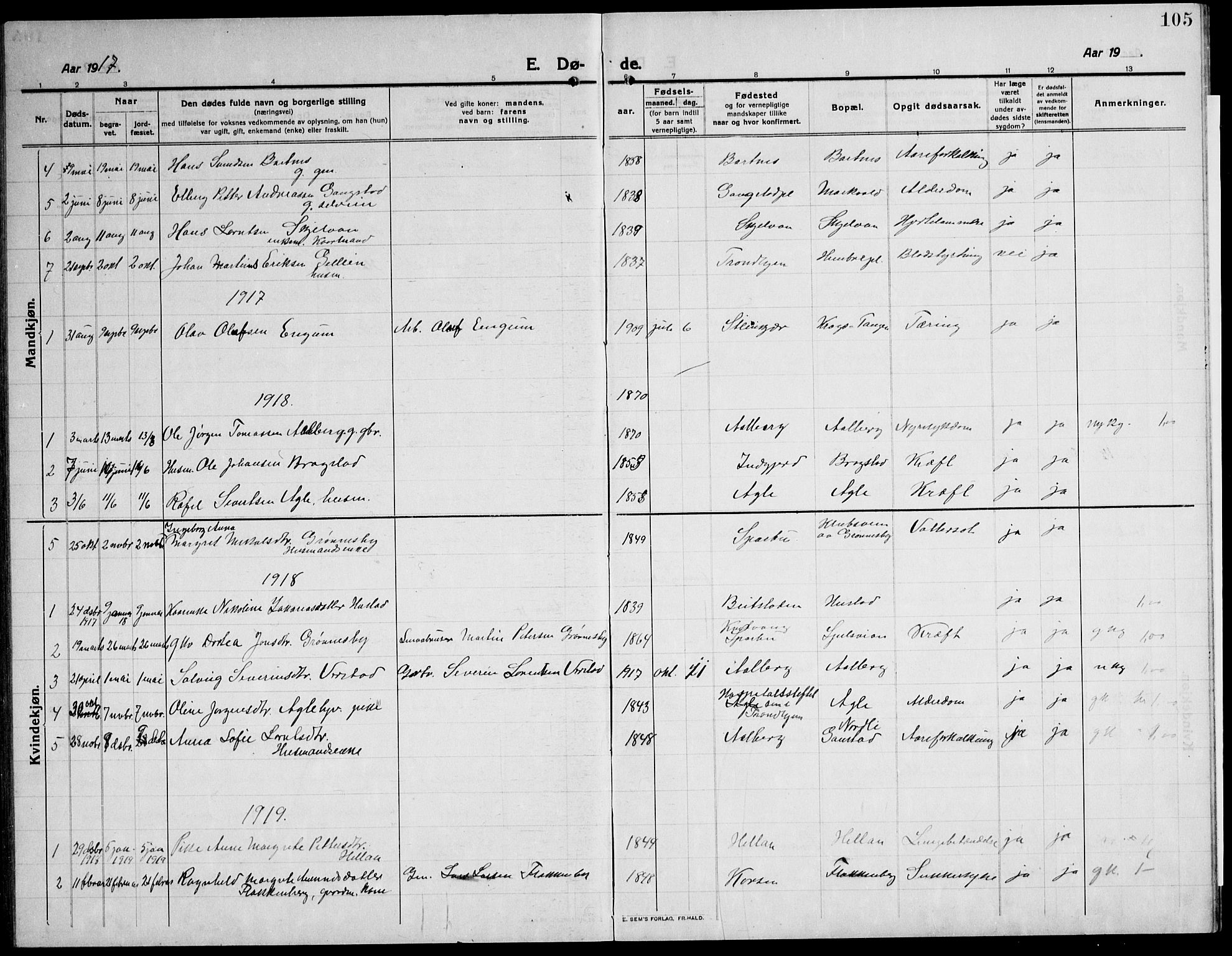 Ministerialprotokoller, klokkerbøker og fødselsregistre - Nord-Trøndelag, SAT/A-1458/732/L0319: Parish register (copy) no. 732C03, 1911-1945, p. 105