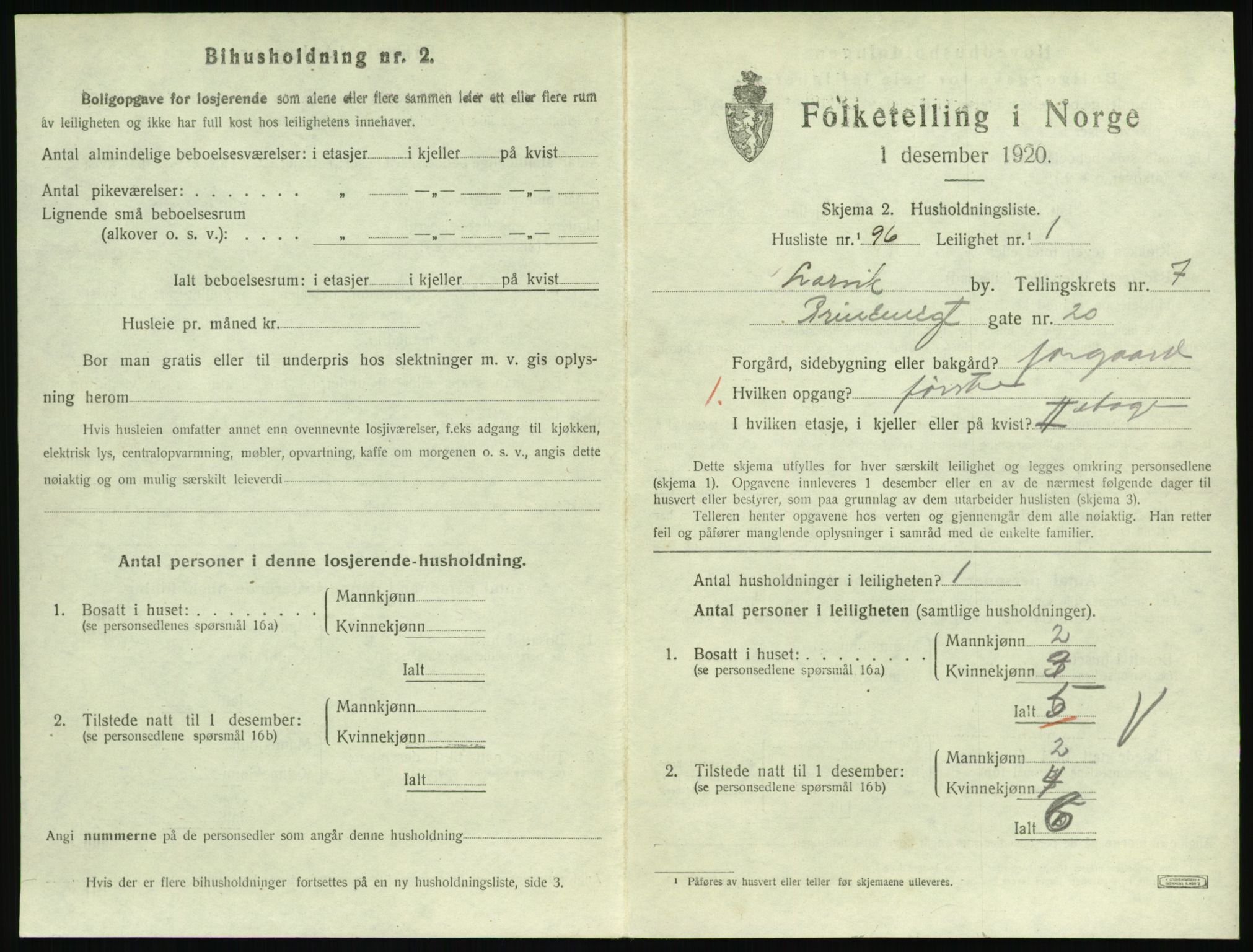 SAKO, 1920 census for Larvik, 1920, p. 6376