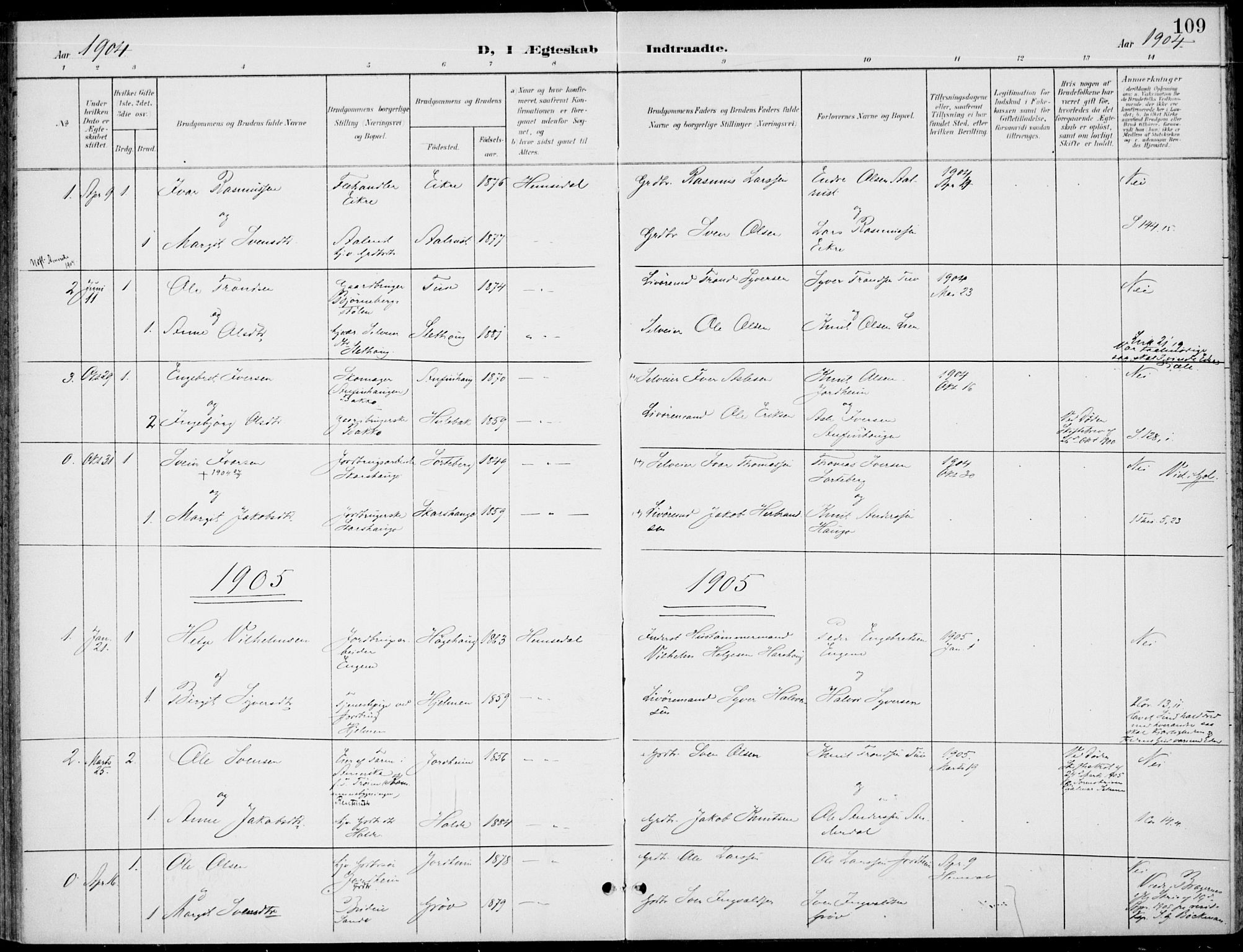 Gol kirkebøker, AV/SAKO-A-226/F/Fb/L0002: Parish register (official) no. II 2, 1900-1921, p. 109