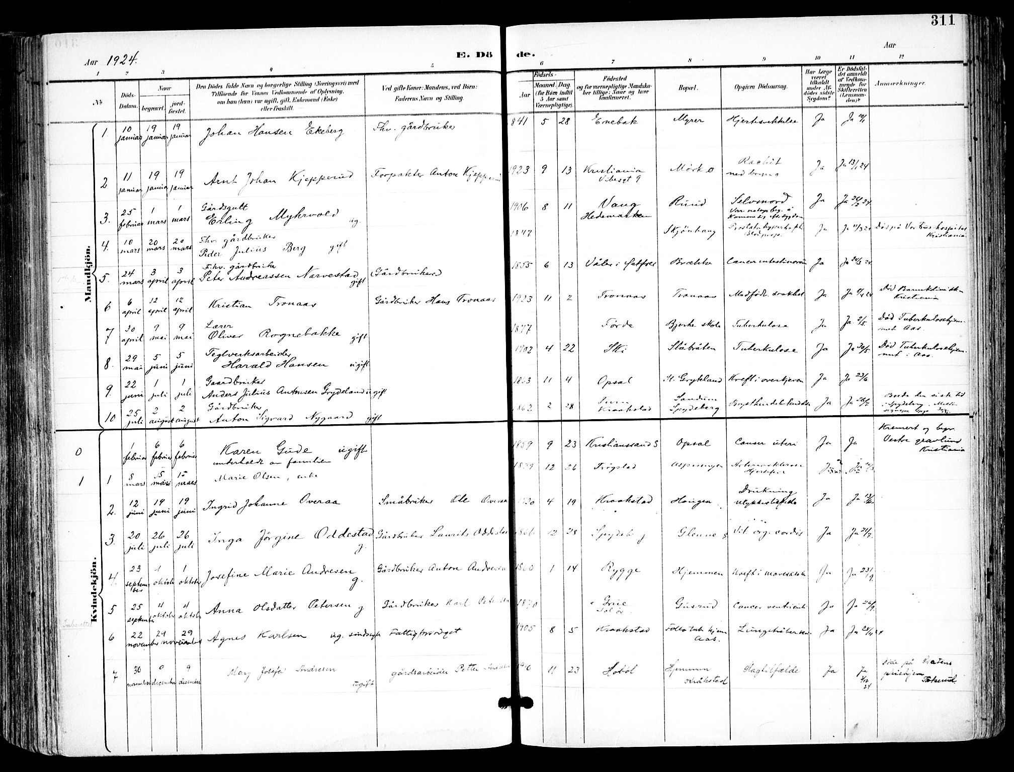 Kråkstad prestekontor Kirkebøker, SAO/A-10125a/F/Fa/L0010: Parish register (official) no. I 10, 1893-1931, p. 311