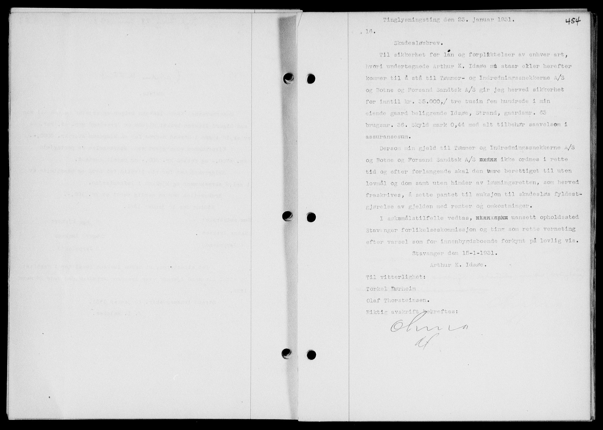 Ryfylke tingrett, SAST/A-100055/001/II/IIB/L0061: Mortgage book no. 40, 1930-1931, Deed date: 23.01.1931