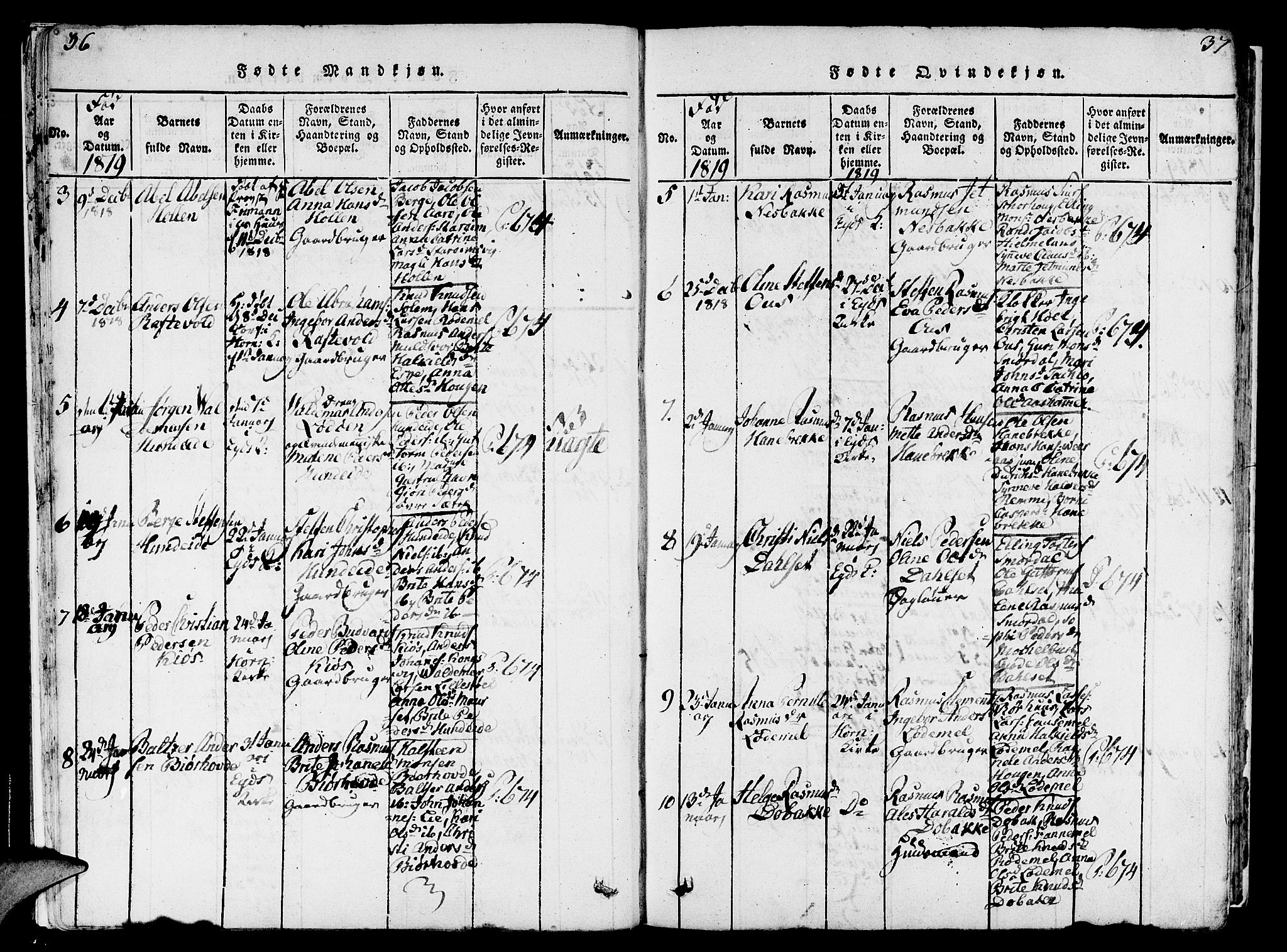 Eid sokneprestembete, AV/SAB-A-82301/H/Haa/Haaa/L0005: Parish register (official) no. A 5, 1816-1830, p. 36-37