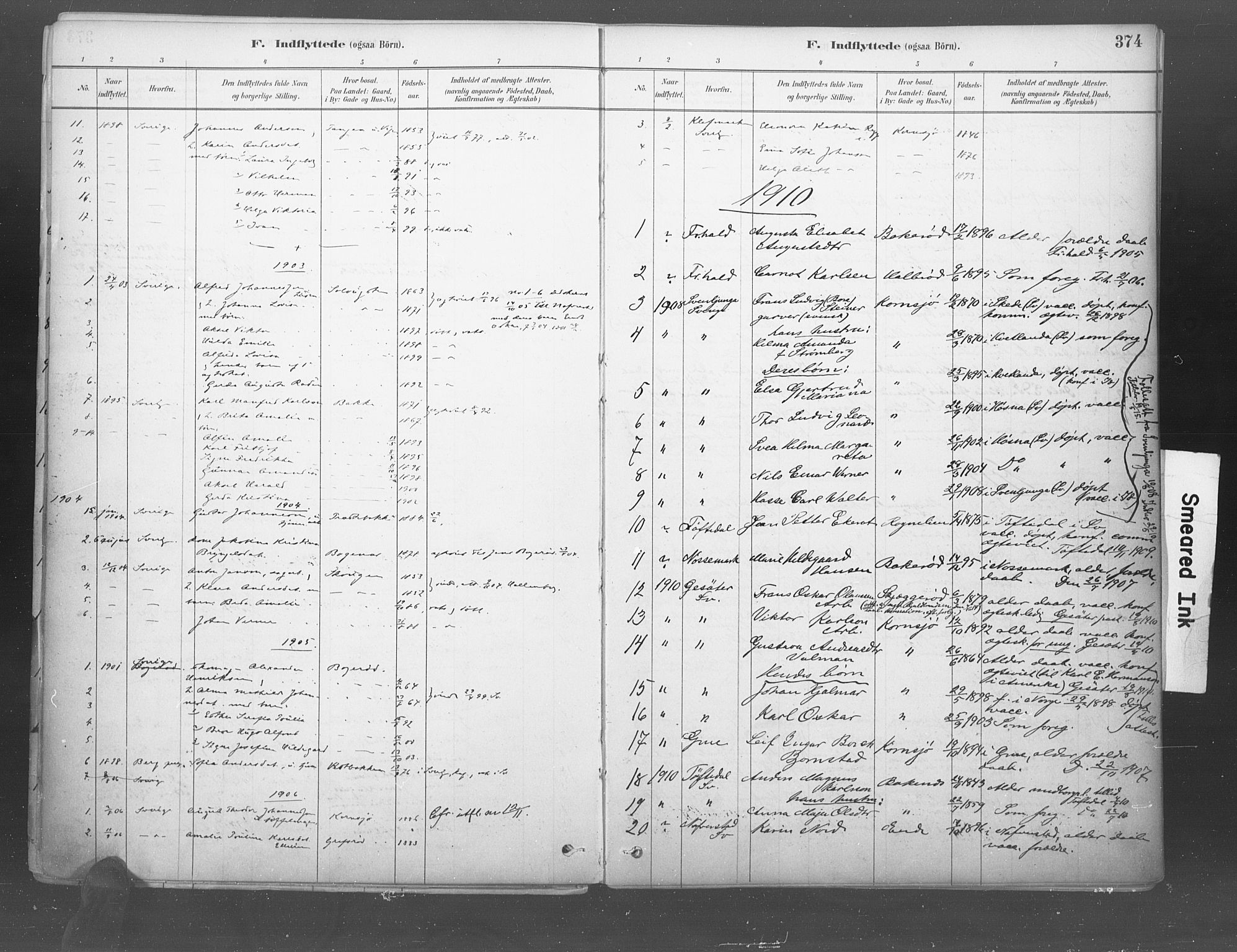 Idd prestekontor Kirkebøker, SAO/A-10911/F/Fb/L0002: Parish register (official) no. II 2, 1882-1923, p. 374