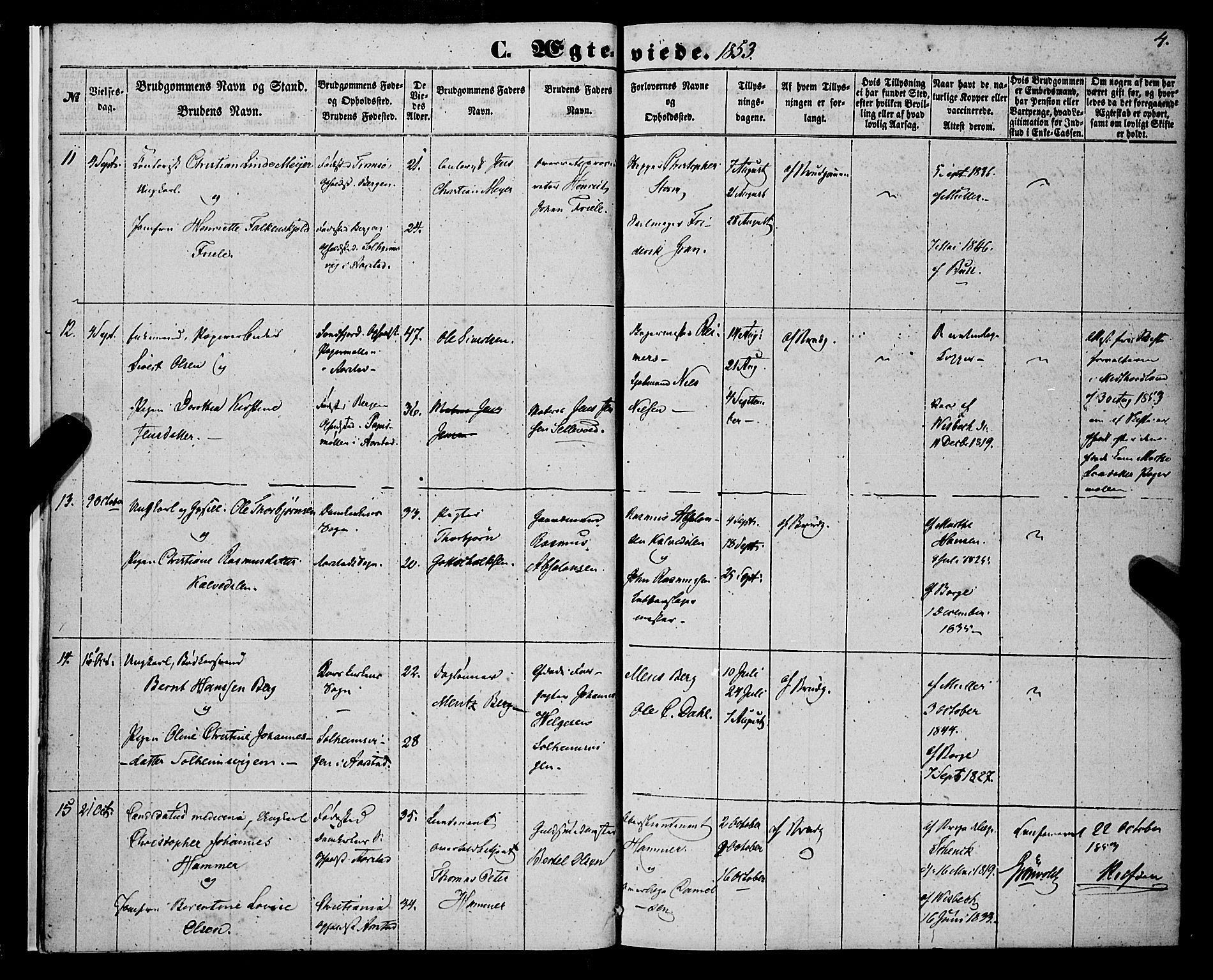 St. Jørgens hospital og Årstad sokneprestembete, SAB/A-99934: Parish register (official) no. A 9, 1853-1878, p. 4