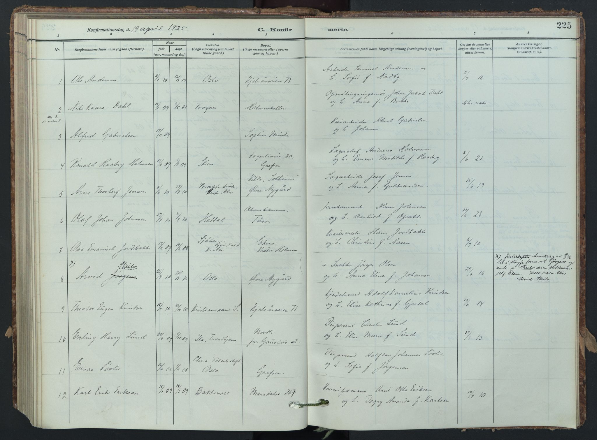 Vestre Aker prestekontor Kirkebøker, SAO/A-10025/F/Fa/L0017: Parish register (official) no. 17, 1910-1926, p. 225